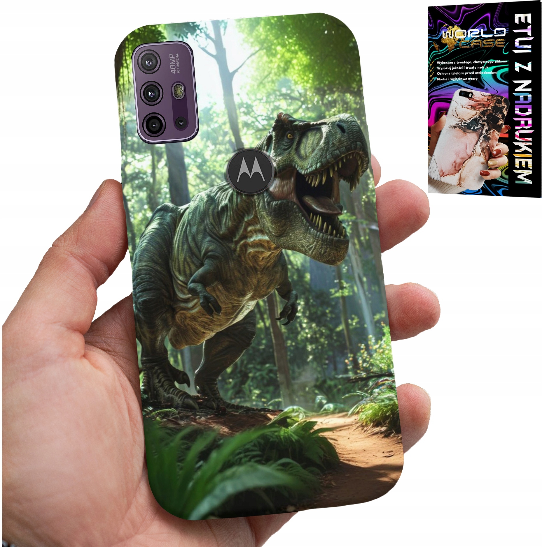 ETUI DO MOTOROLA MOTO G10 POWER - DINO DINOZAUR TYRANOZAUR CASE + SZKŁO