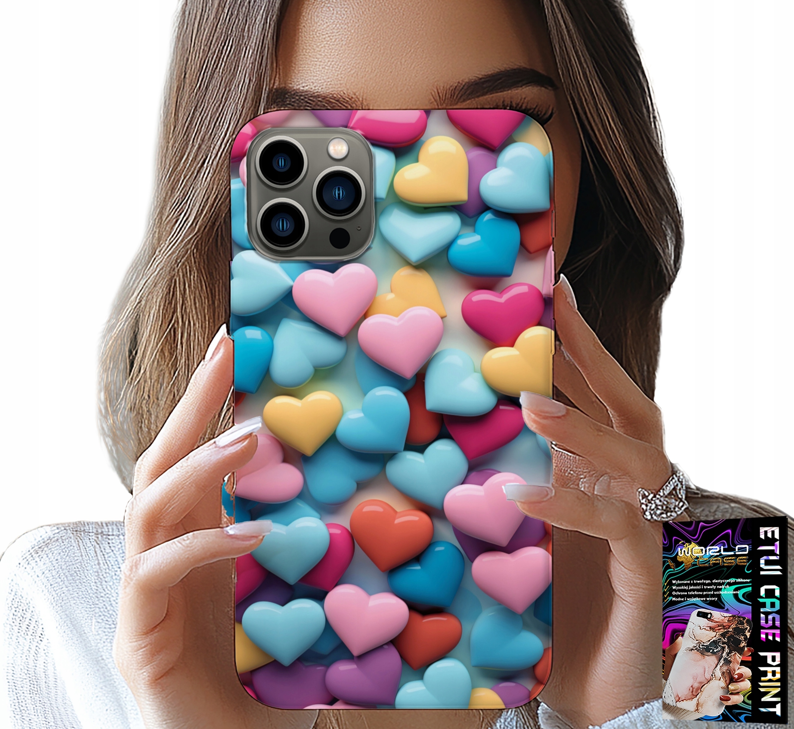 ETUI DO IPHONE 11 PRO MAX - KOLOROWE SERCA MOŻLIWOŚĆ PERSONALIZACJI