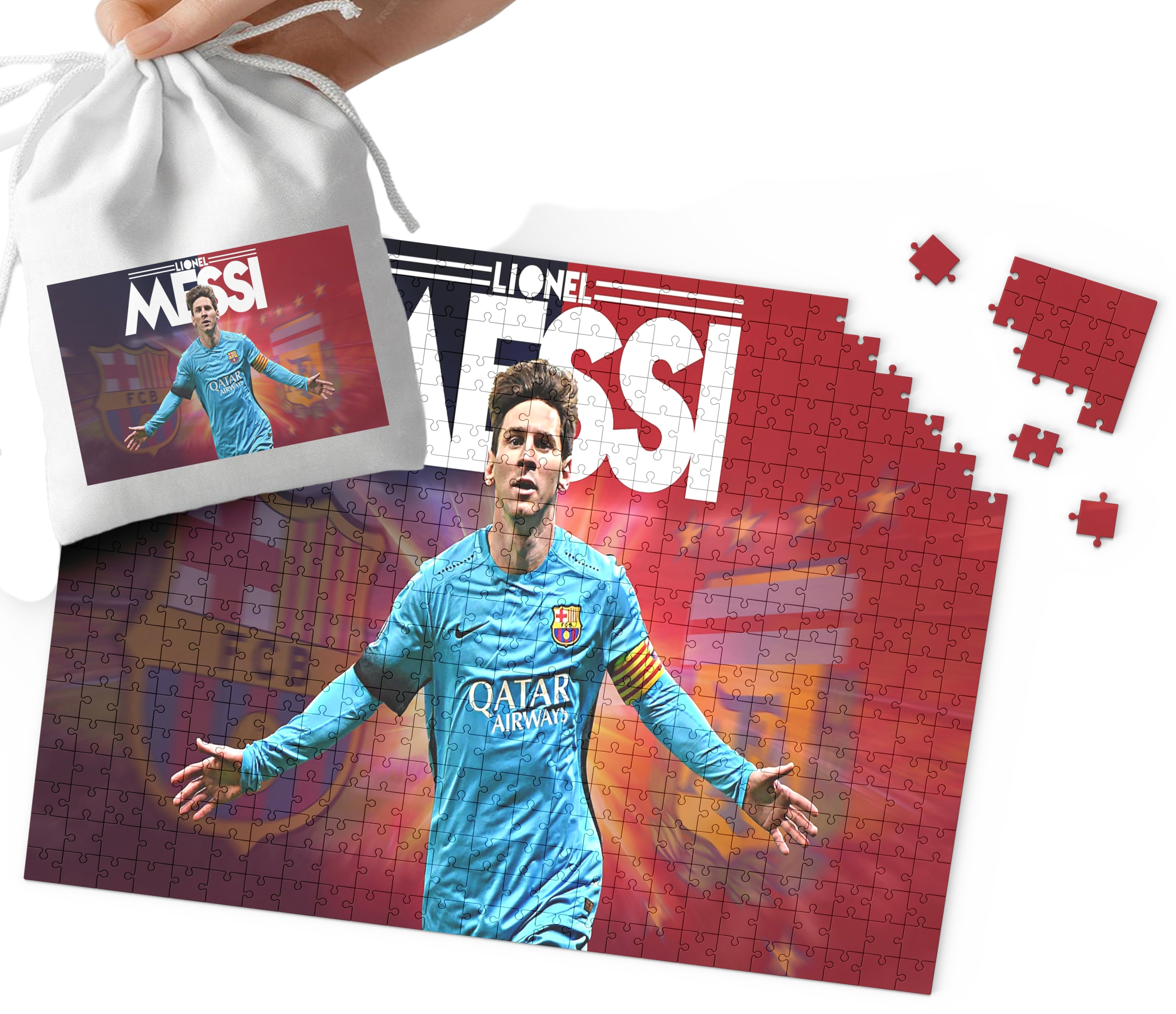 PUZZLE - Lionel Messi WZORY DLA MAŁEGO PIŁKARZA 96EL + WORECZEK