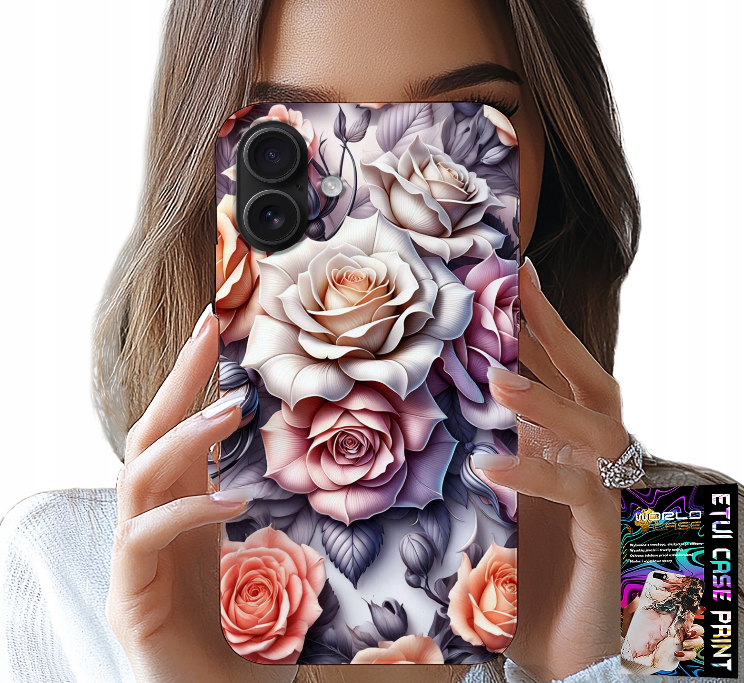 ETUI DO IPHONE 16 PLUS - KWIECISTE WZORY RÓŻA RÓŻE KWIATKI CASE