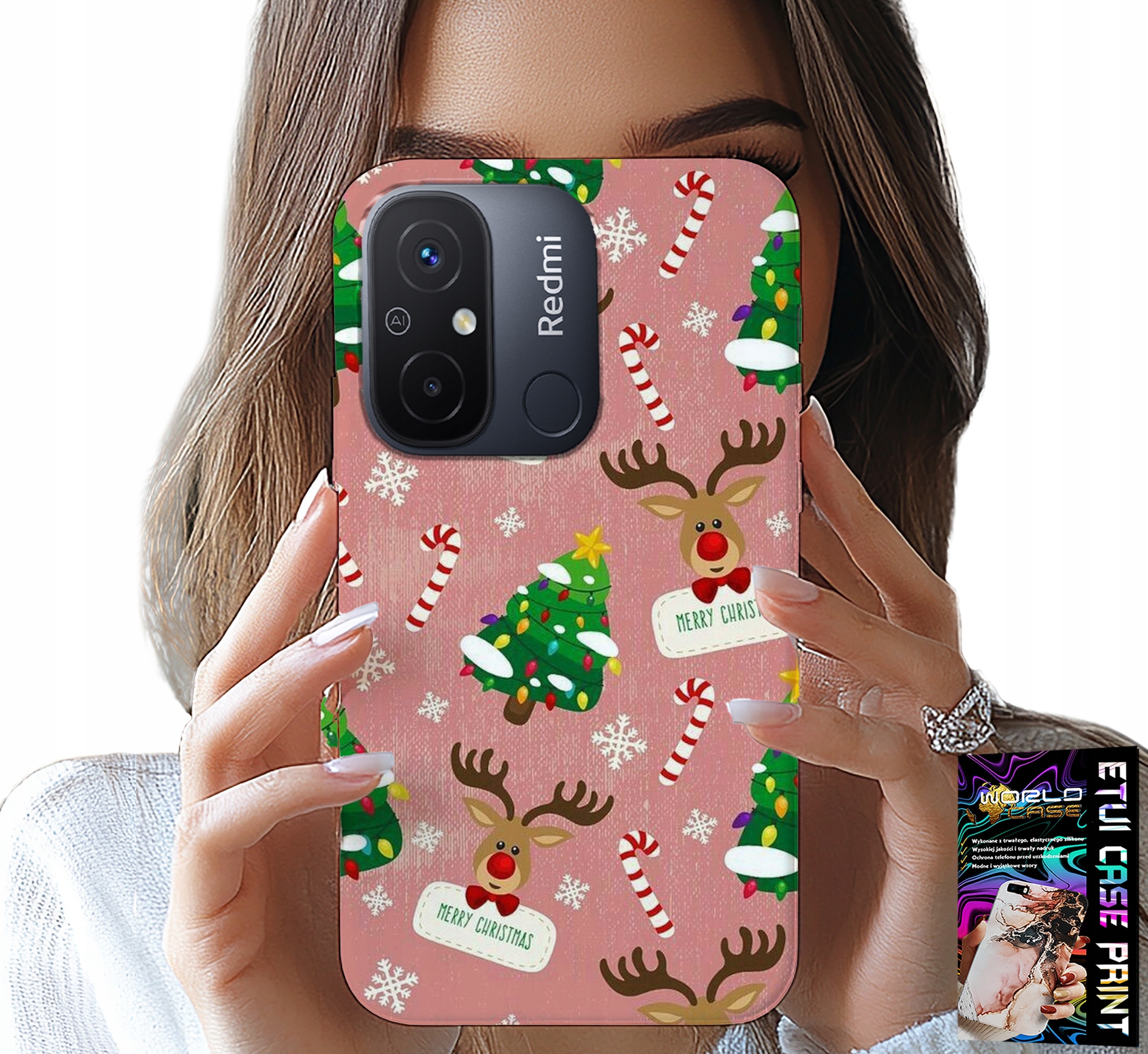 ETUI DO XIAOMI REDMI 12C - ŚWIĄTECZNE RENIFERY CHOINKI LASKA WZORY