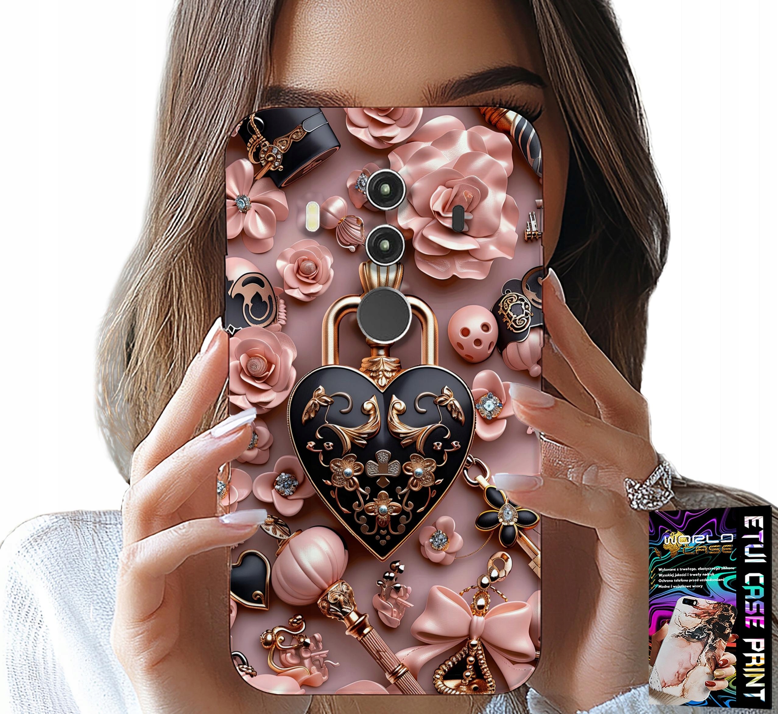 ETUI DO HUAWEI MATE 10 PRO - KOBIECE WZORY KŁÓDKA SERCE CASE + SZKŁO