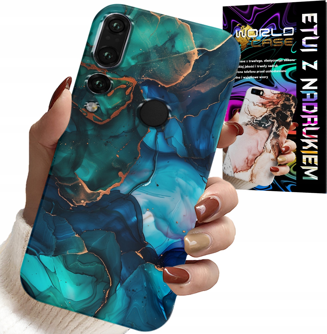 ETUI DO HUAWEI P20 PRO - NIEBIESKO ZIELONY MARMUREK PLECKI WZORY