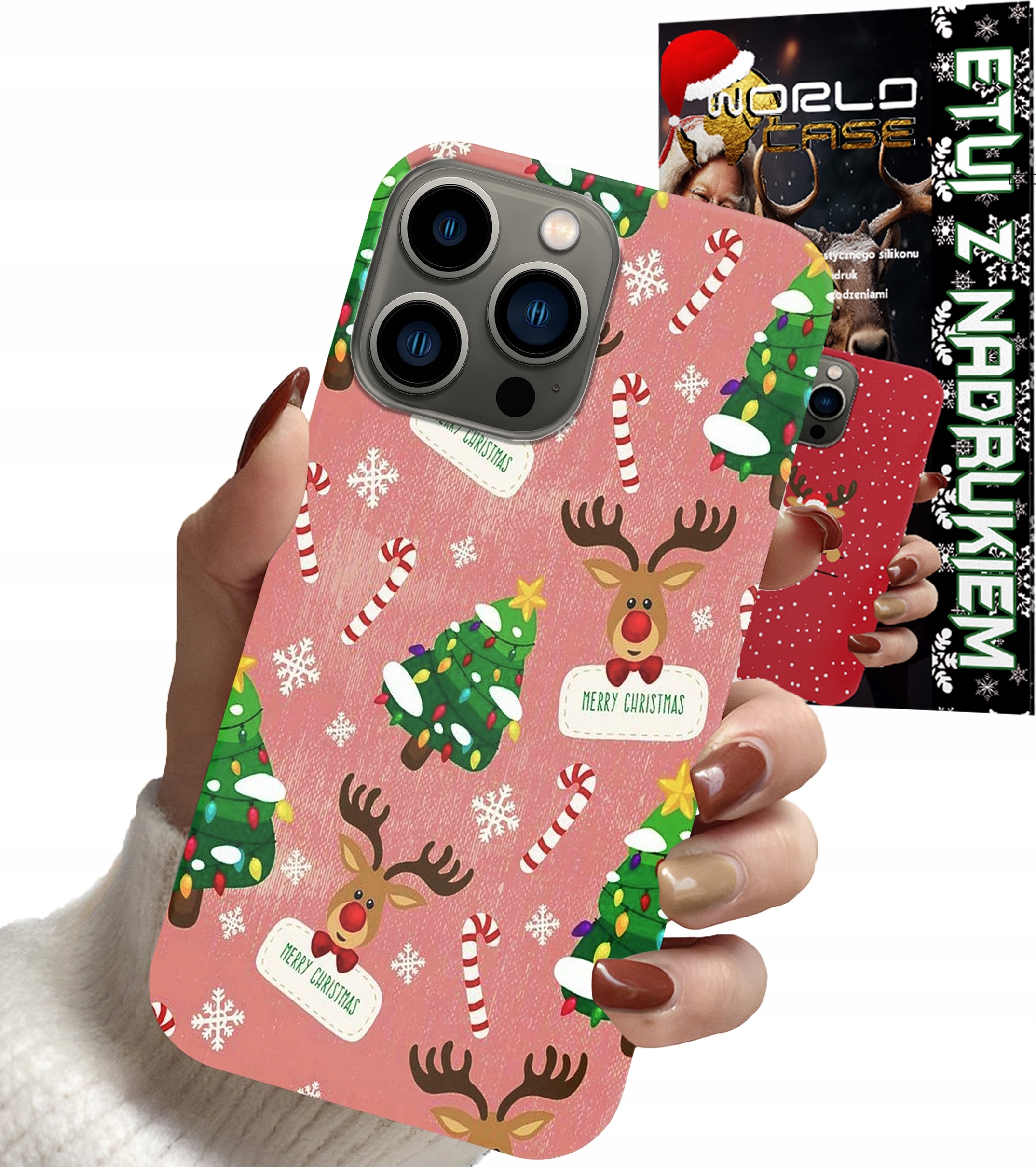 ETUI CASE DO IPHONE 12 PRO MAX - ŚWIĄTECZNE WZORY NA ŚWIĘTA RENIFER CHOINKA