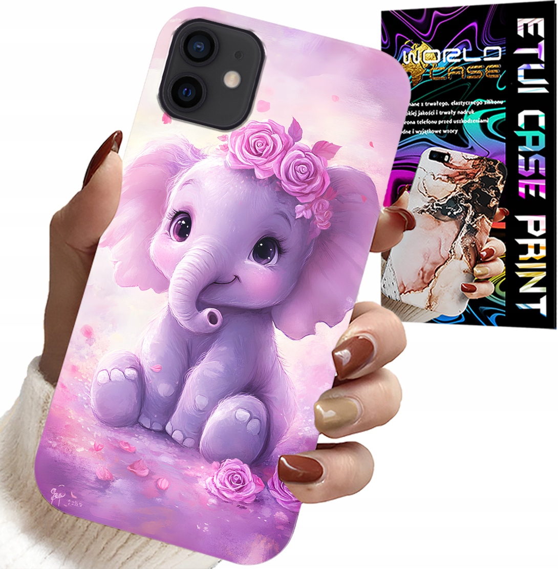 ETUI DO IPHONE 12 MINI - SŁODKI SŁONIK NA RÓŻOWYM TLE CASE +FOLIA