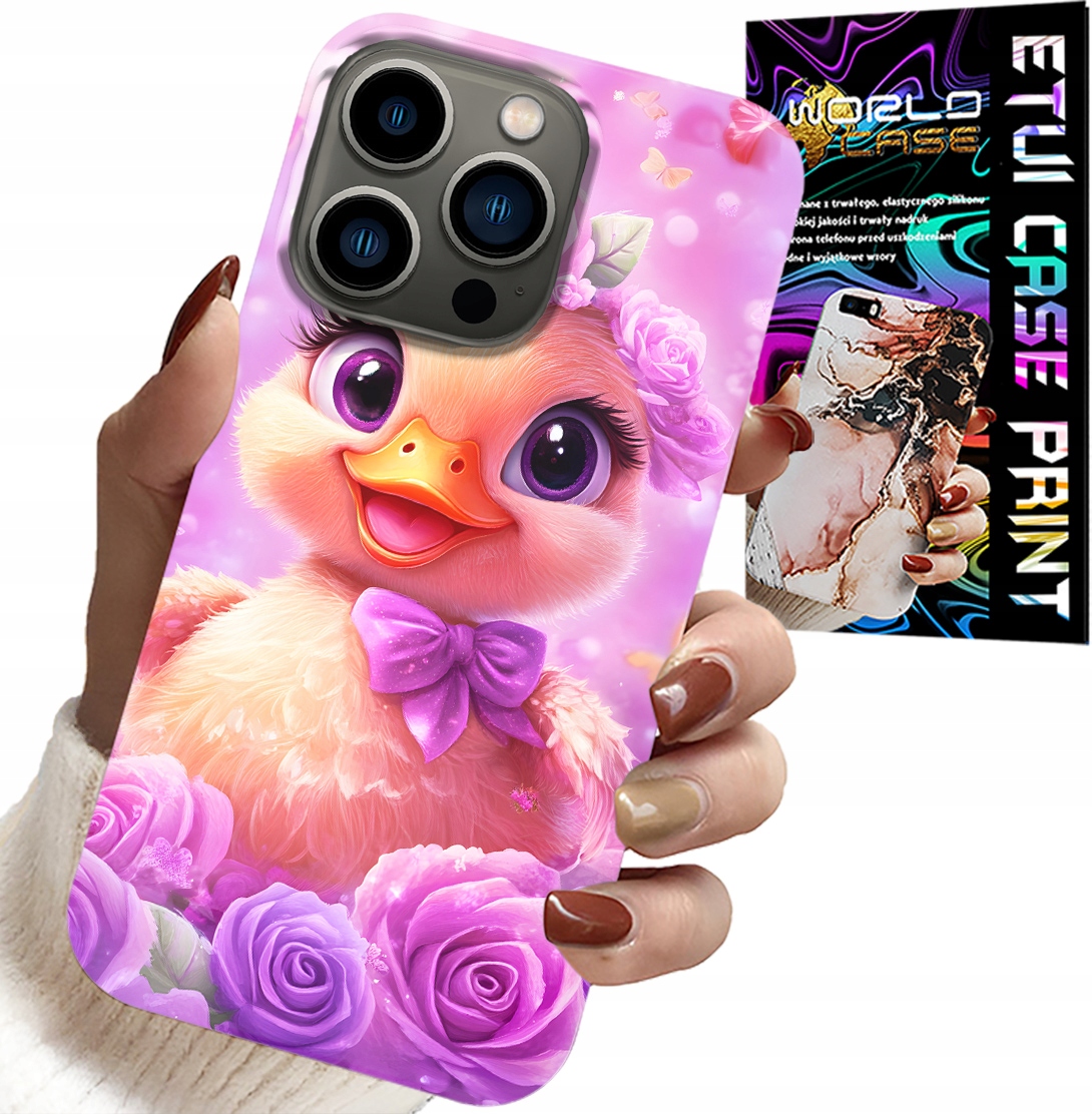 ETUI DO IPHONE 14 PRO MAX - SŁODKA KACZUCHA, KACZKA NA RÓŻOWYM TLE