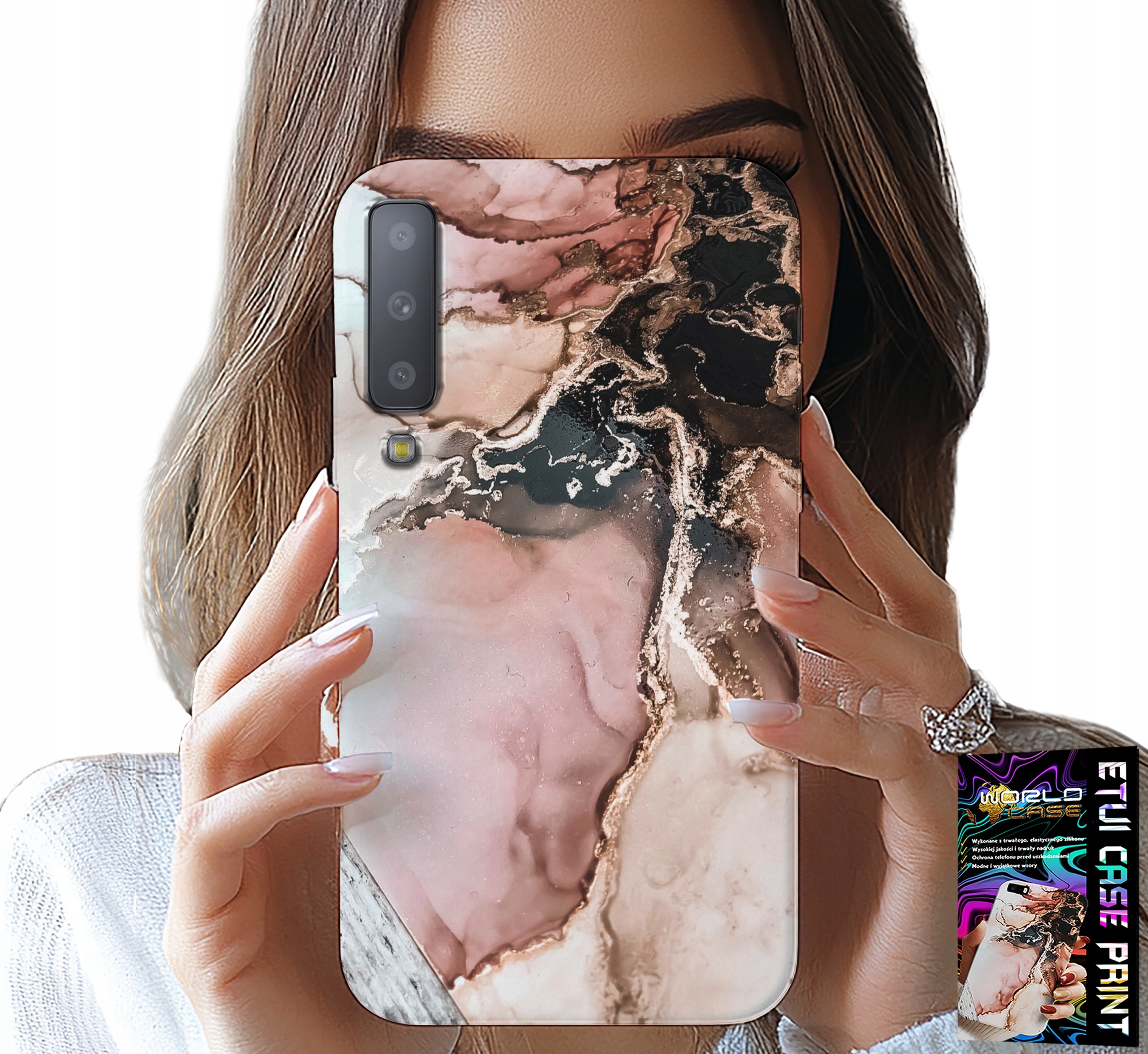 ETUI DO SAMSUNG A7 2018 - ELEGANCKI MARMUREK MODNE WZORY + SZKŁO