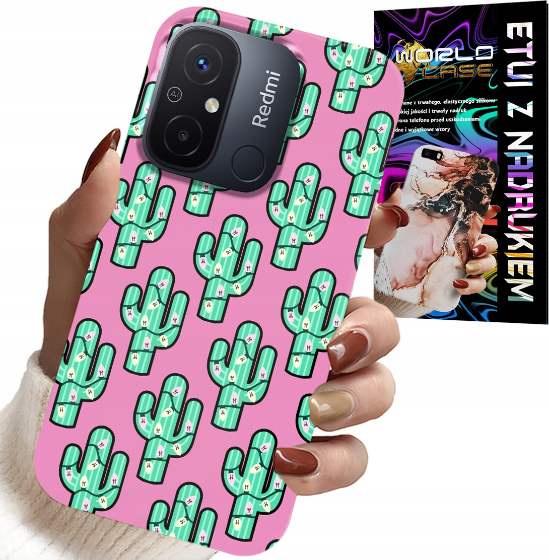 ETUI DO XIAOMI REDMI 12C - KAKTUSY, KAKTUS NA RÓŻOWYM TLE + FOLIA