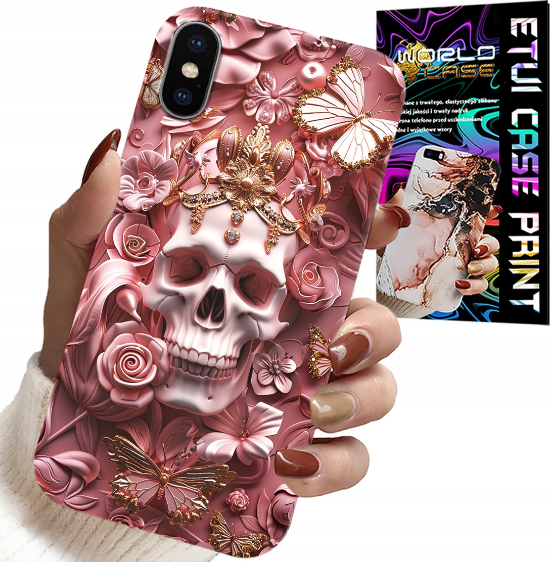 ETUI DO IPHONE XS MAX - KOBIECE, MODNE WZORY, CZASZKA W RÓŻE