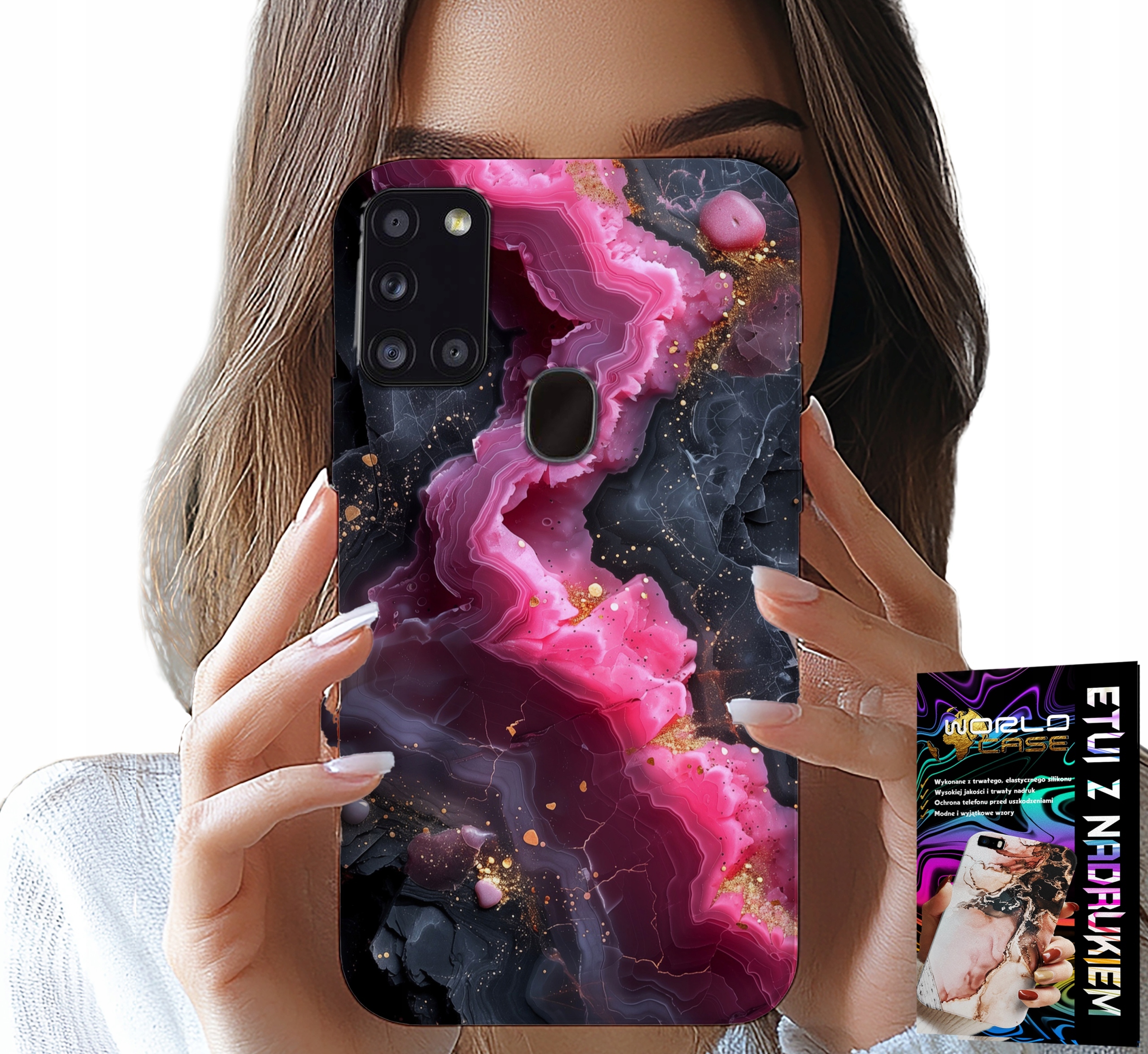 ETUI DO SAMSUNG GALAXY A21s - RÓŻOWY MARMUREK PLECKI, MODNE WZORY