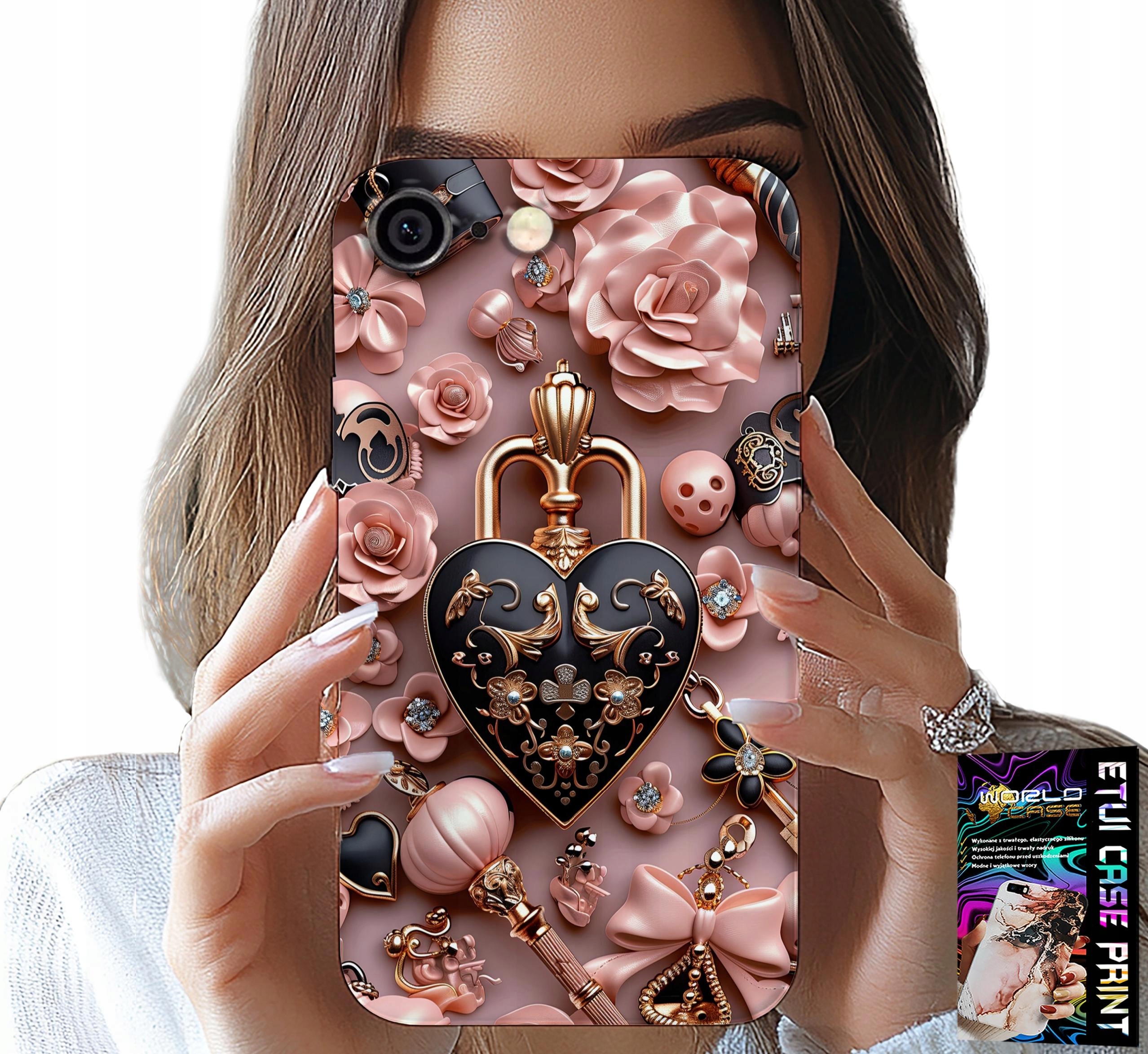 ETUI DO IPHONE 6 / 6S - KOBIECE WZORY KŁÓDKA SERCE CASE + SZKŁO