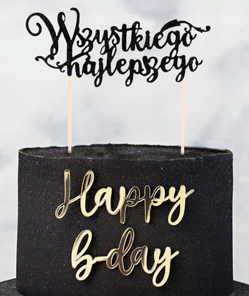 TOPPER NA TORT WSZYSTKIEGO NAJLEPSZEGO CZARNE BROKAT NA IMPREZĘ URODZINOWĄ