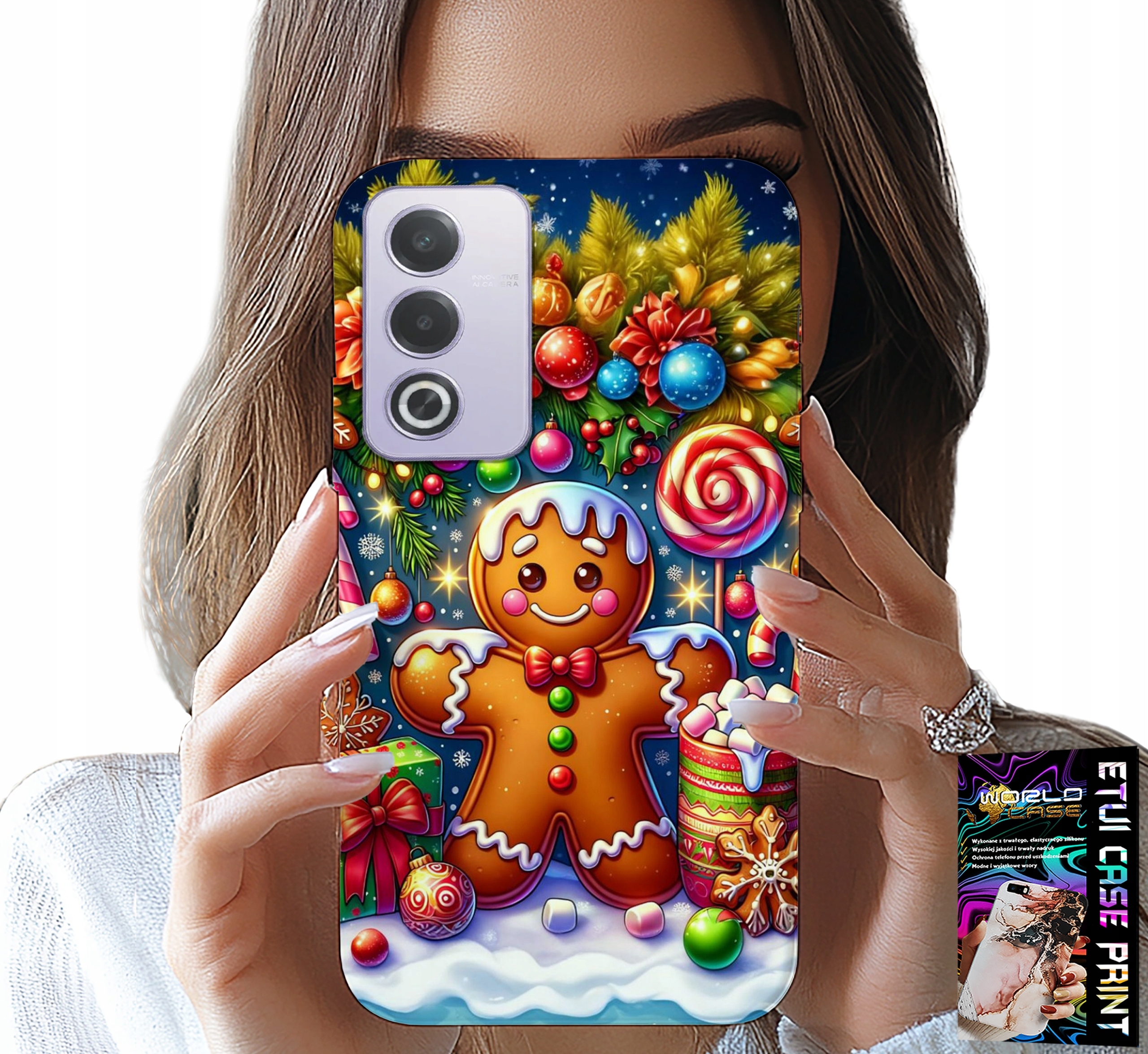 ETUI DO OPPO A80 5G - PIERNIK, CUKIERKOWE WZORY ŚWIĘTA + FOLIA