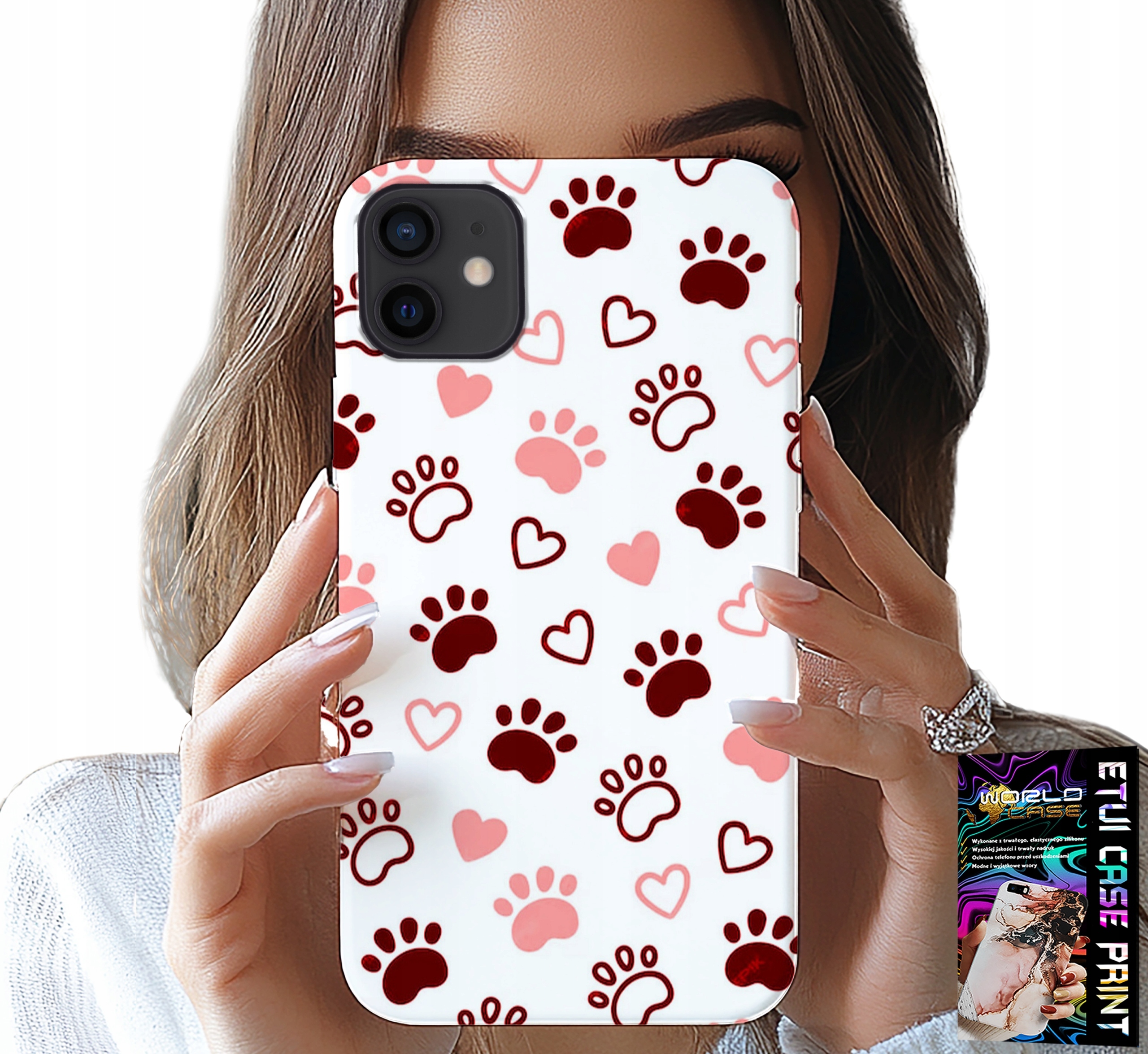 ETUI DO IPHONE 12 - PSIE ŁAPKI NA BIAŁYM TLE, PIES, KOT, MIŚ