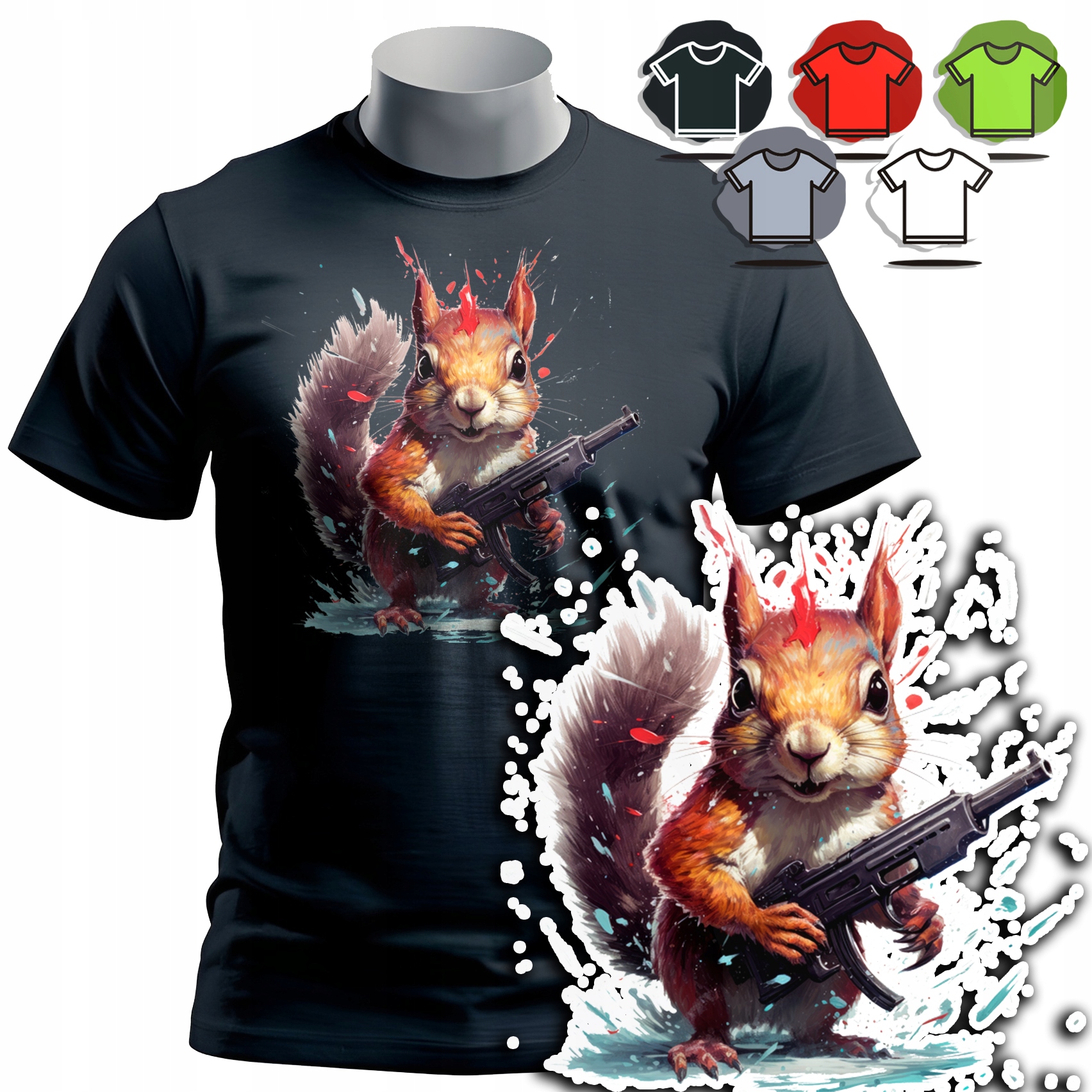 KOSZULKA T-SHIRT MĘSKI WZORY DO WYBORU - WIEWIÓRKA ZWIERZE KARABIN BROŃ - S