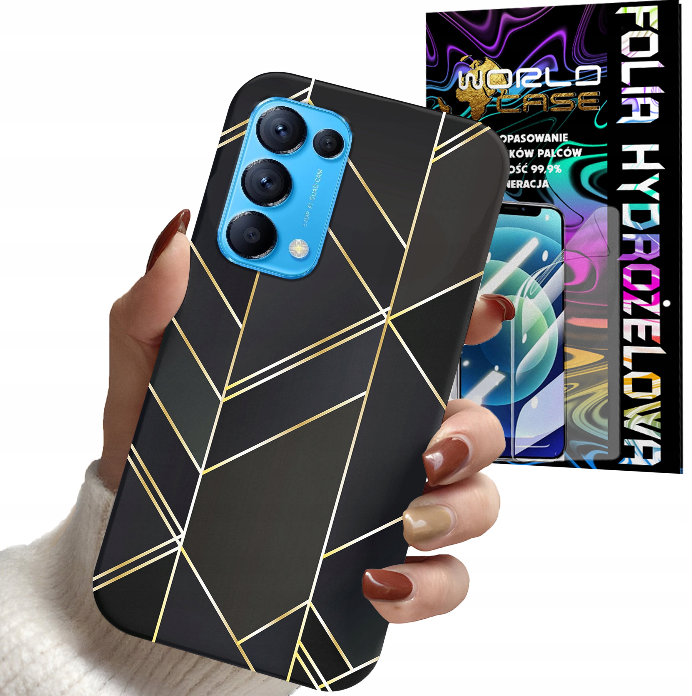 ETUI DO OPPO RENO 5 4G 5G - MARMUREK GEOMETRYCZNE WZORY DLA KOBIET + FOLIA