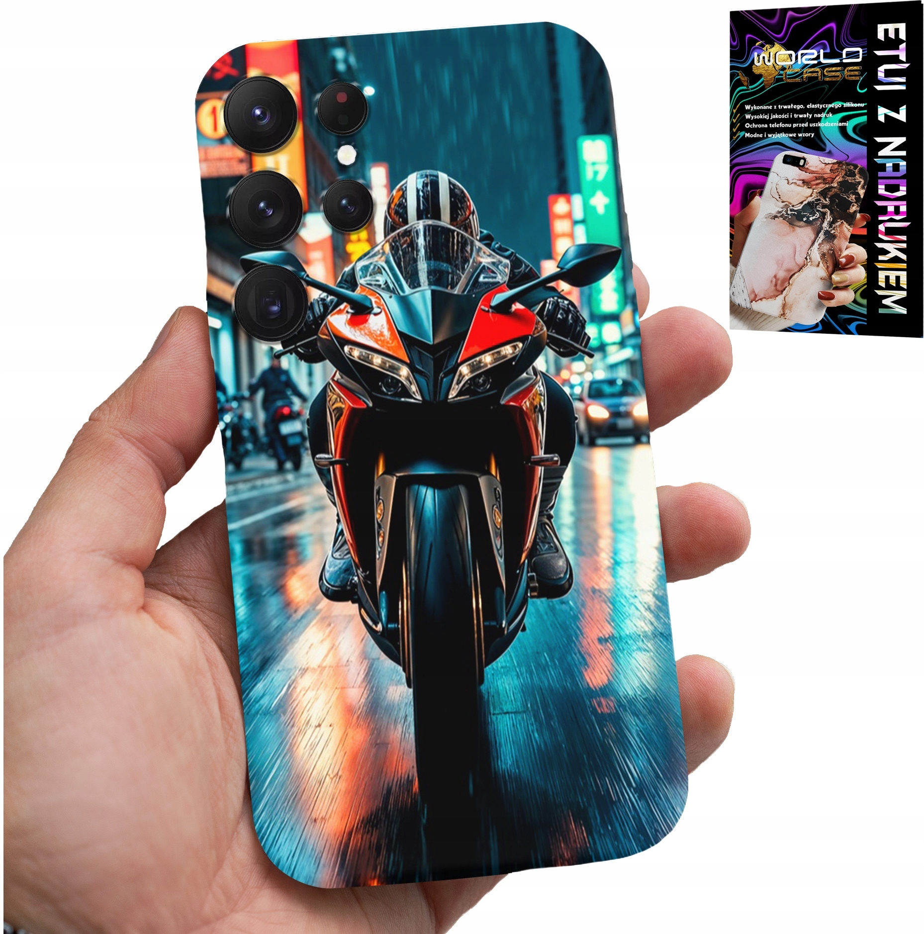 ETUI DO SAMSUNG GALAXY S23 Ultra - MOTOR, MOTOCYKLE JEDNOŚLAD WZORY + FOLIA