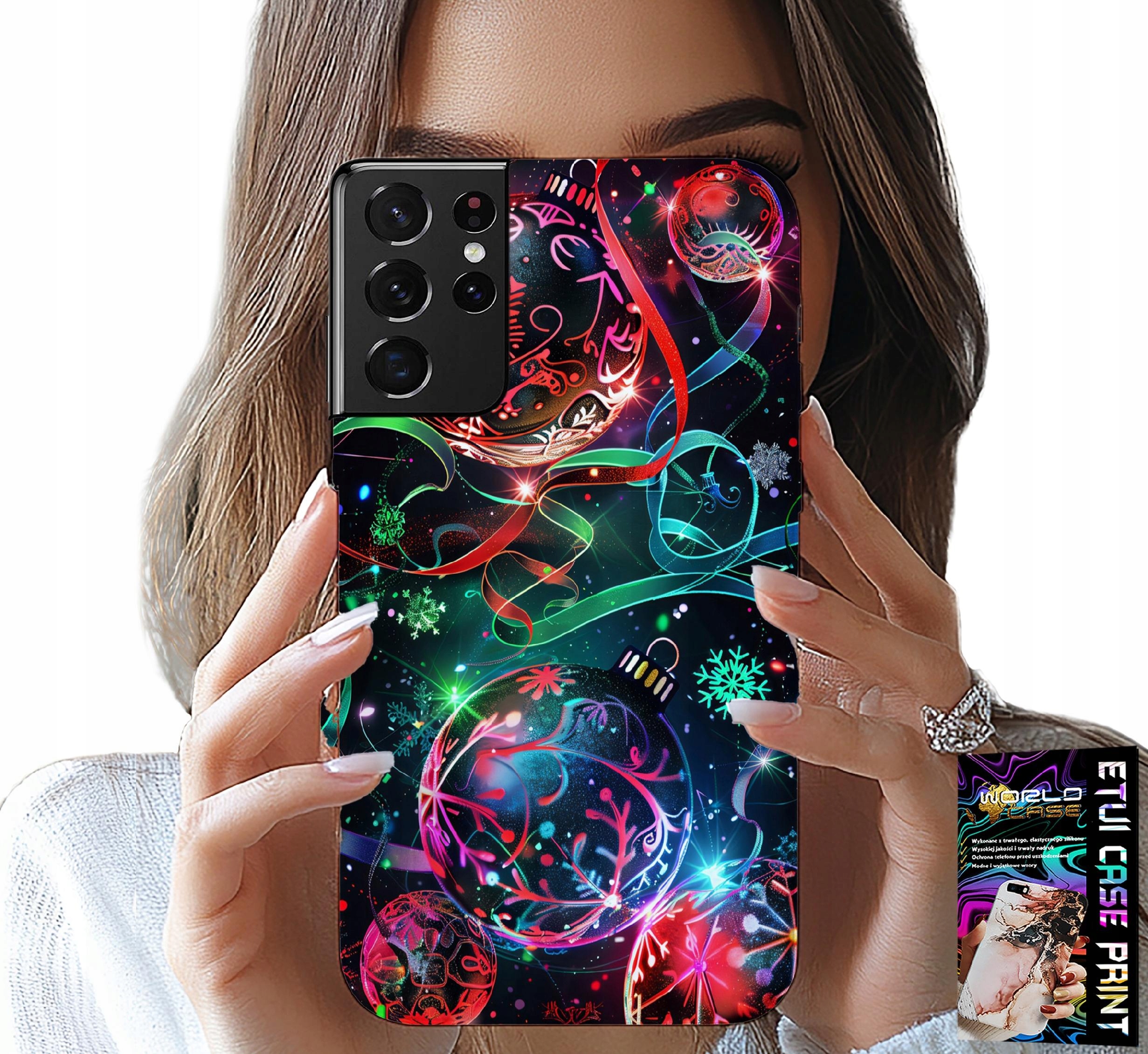 ETUI DO SAMSUNG GALAXY S21 Ultra - ŚWIĄTECZNE BOMBKI, CHOINKA, CASE + FOLIA