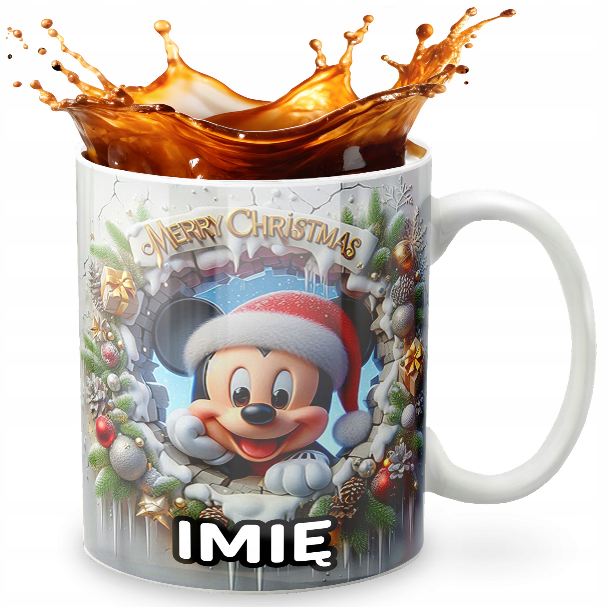 KUBEK 330ml Z GRAFIKĄ PREZENT NA ŚWIĘTA WZORY - BAJKA MYSZKA MIKI + IMIĘ