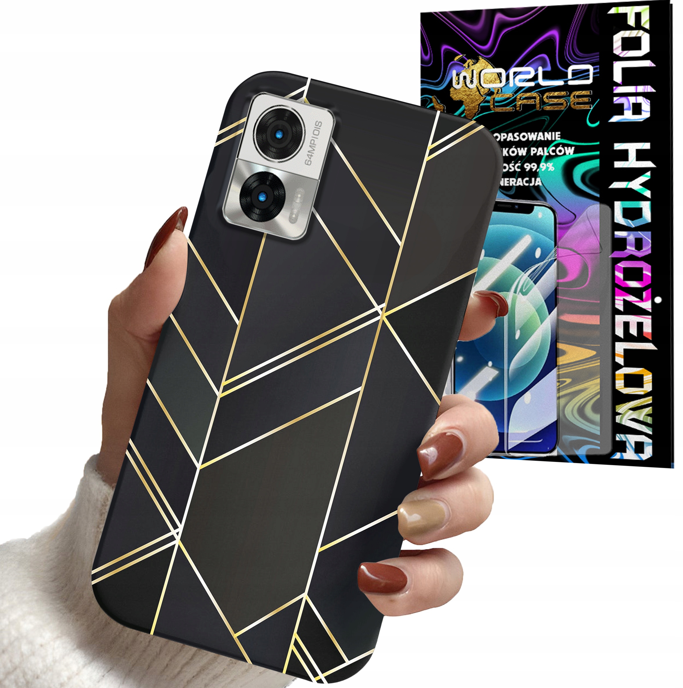ETUI DO MOTOROLA EDGE 30 NEO / LITE - MARMUREK GEOMETRYCZNE WZORY + FOLIA