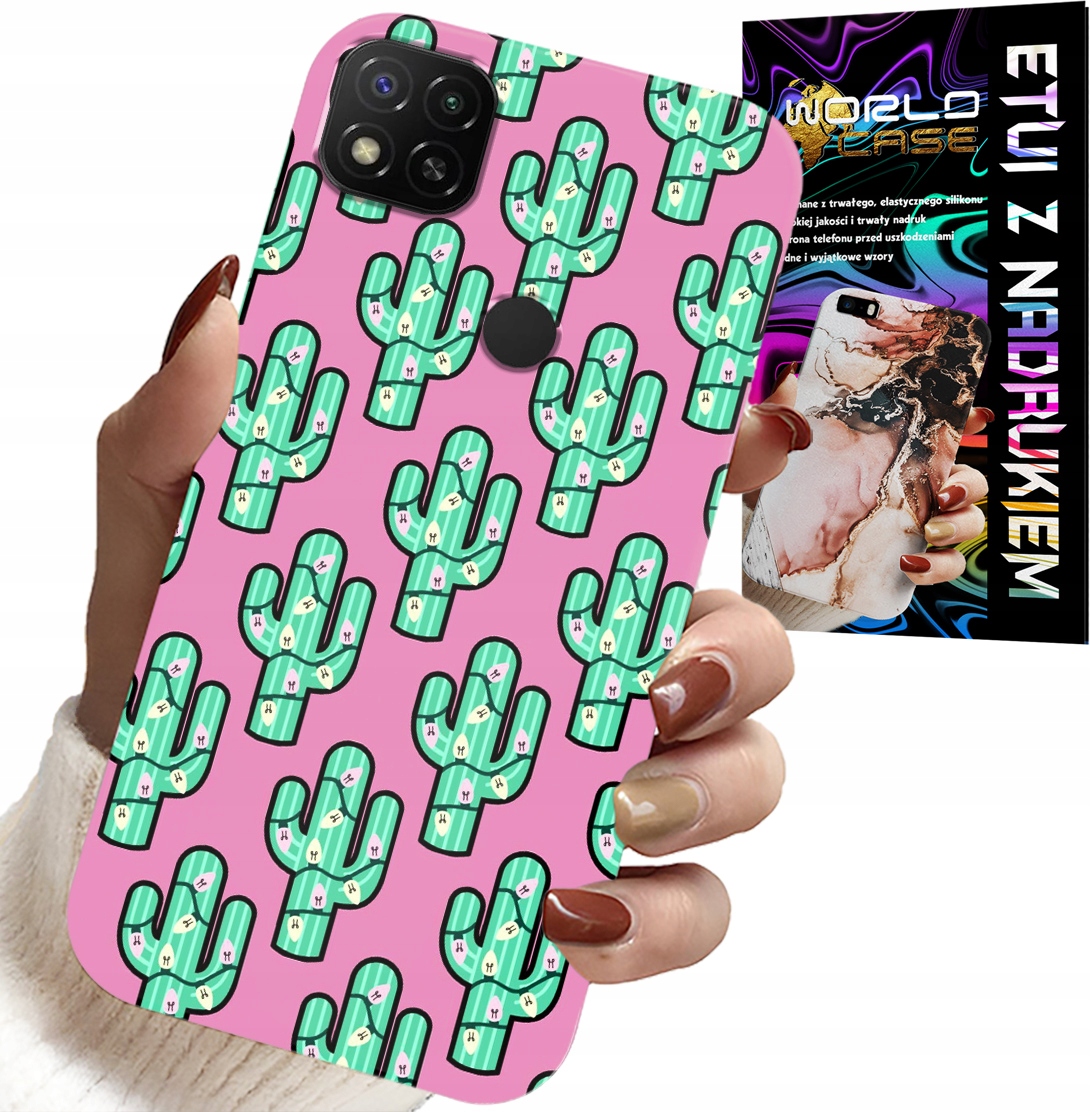 ETUI DO XIAOMI REDMI 9C - KAKTUSY, KAKTUS NA RÓŻOWYM TLE + FOLIA