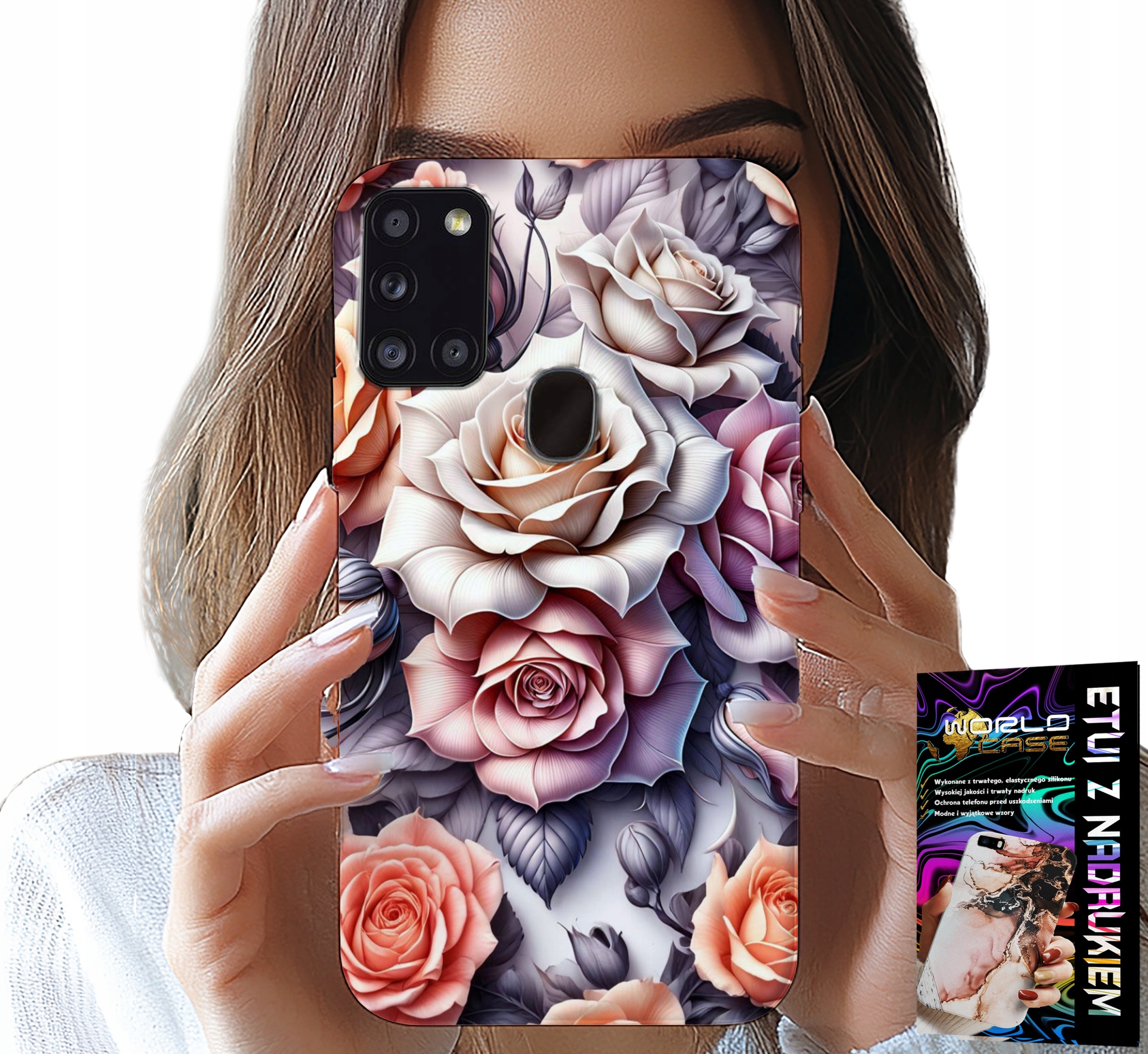 ETUI DO SAMSUNG GALAXY A21s - KWIECISTE WZORY RÓŻA RÓŻE KWIATKI CASE