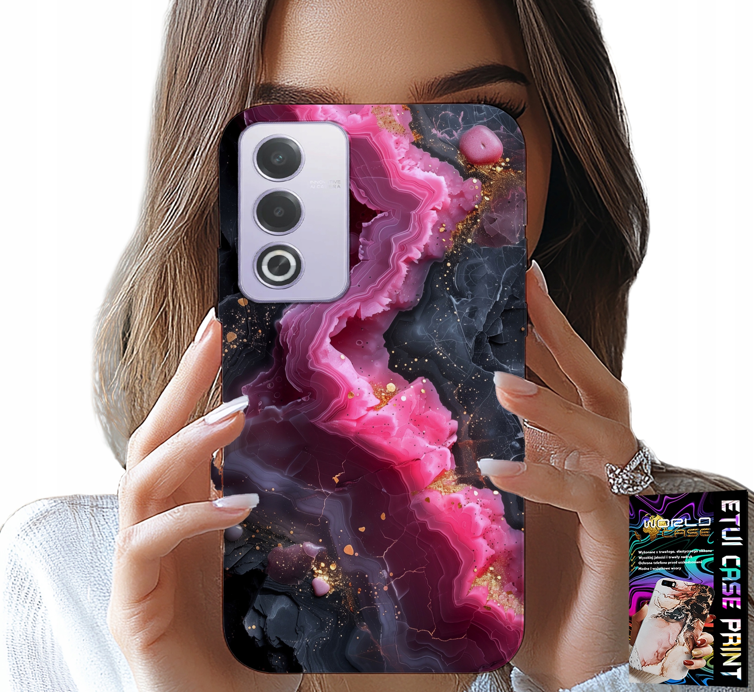 ETUI DO OPPO A80 5G - RÓŻOWY MARMUREK PLECKI, MODNE WZORY