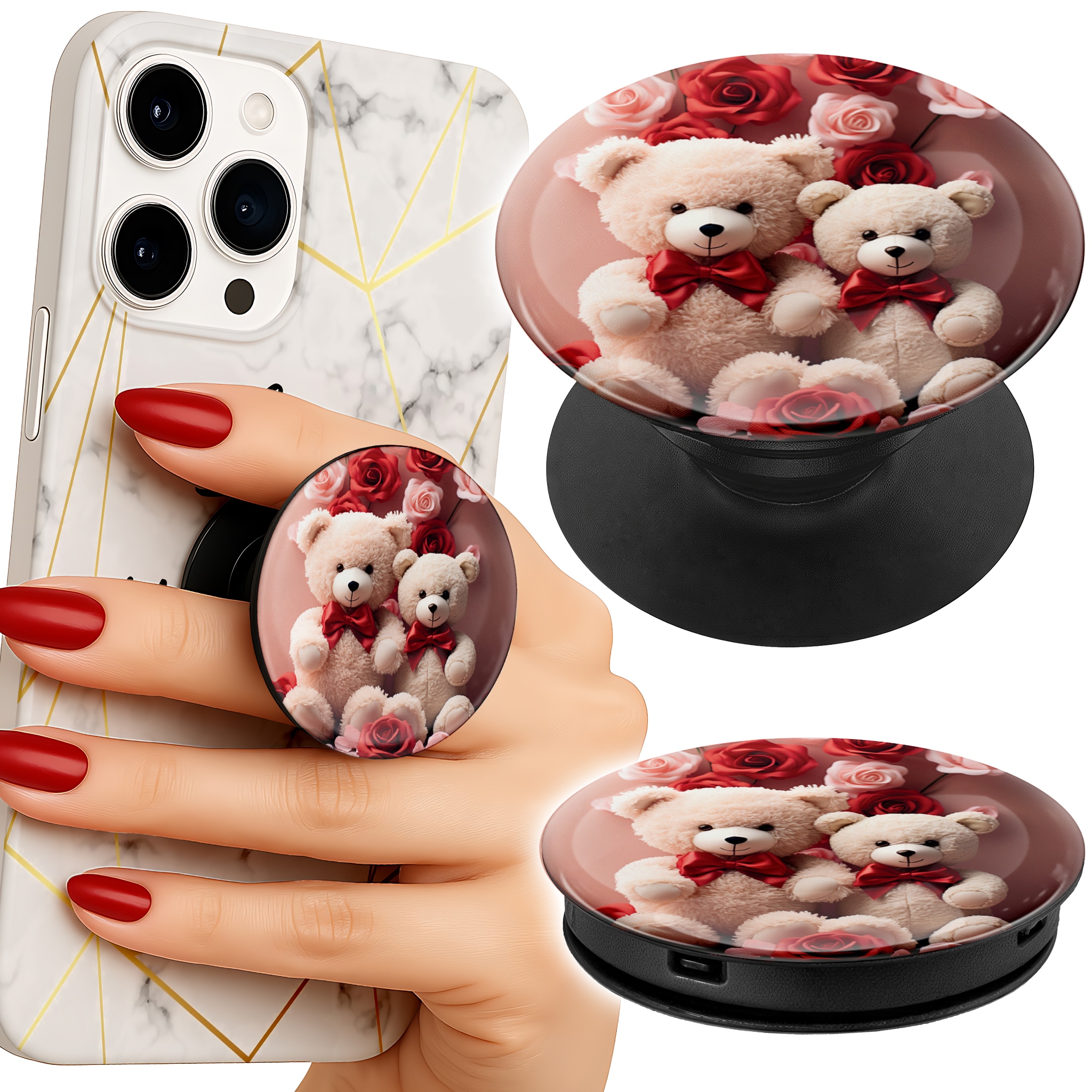 Uchwyt do telefonu Popsocket na palce/stojak MISIE LOVE YOU SERCA RÓŻE