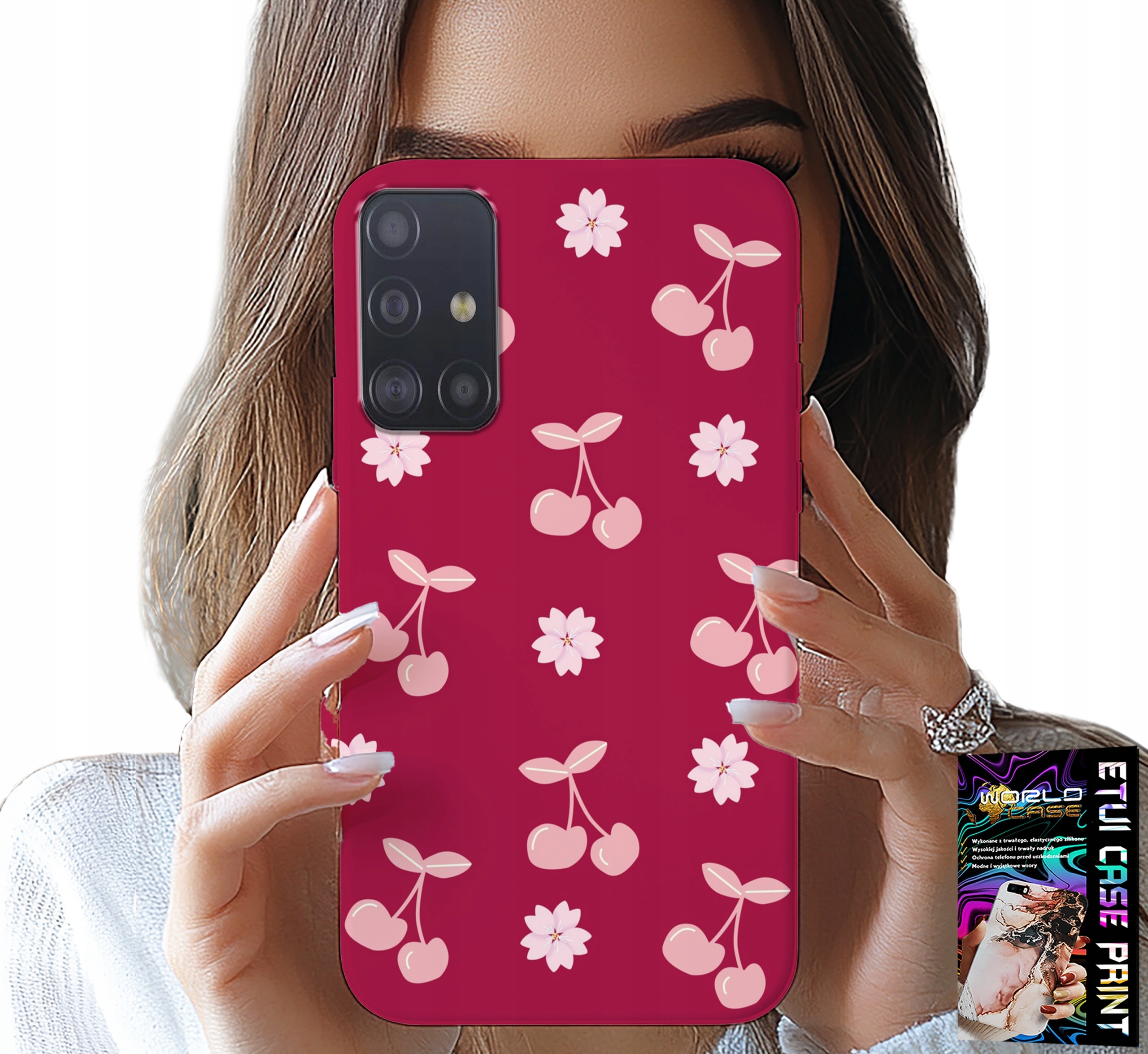 ETUI DO SAMSUNG GALAXY M31S - WISIENKI, WIŚNIE NA BORDOWYM TLE + FOLIA