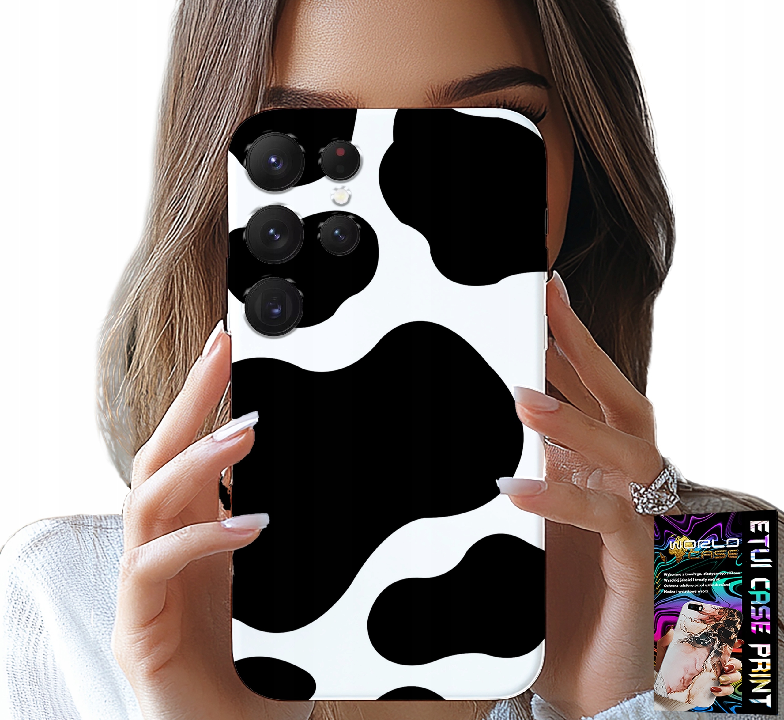 ETUI DO SAMSUNG GALAXY S23 Ultra - CZARNO - BIAŁE ŁATY KROWA, MODNE WZORY