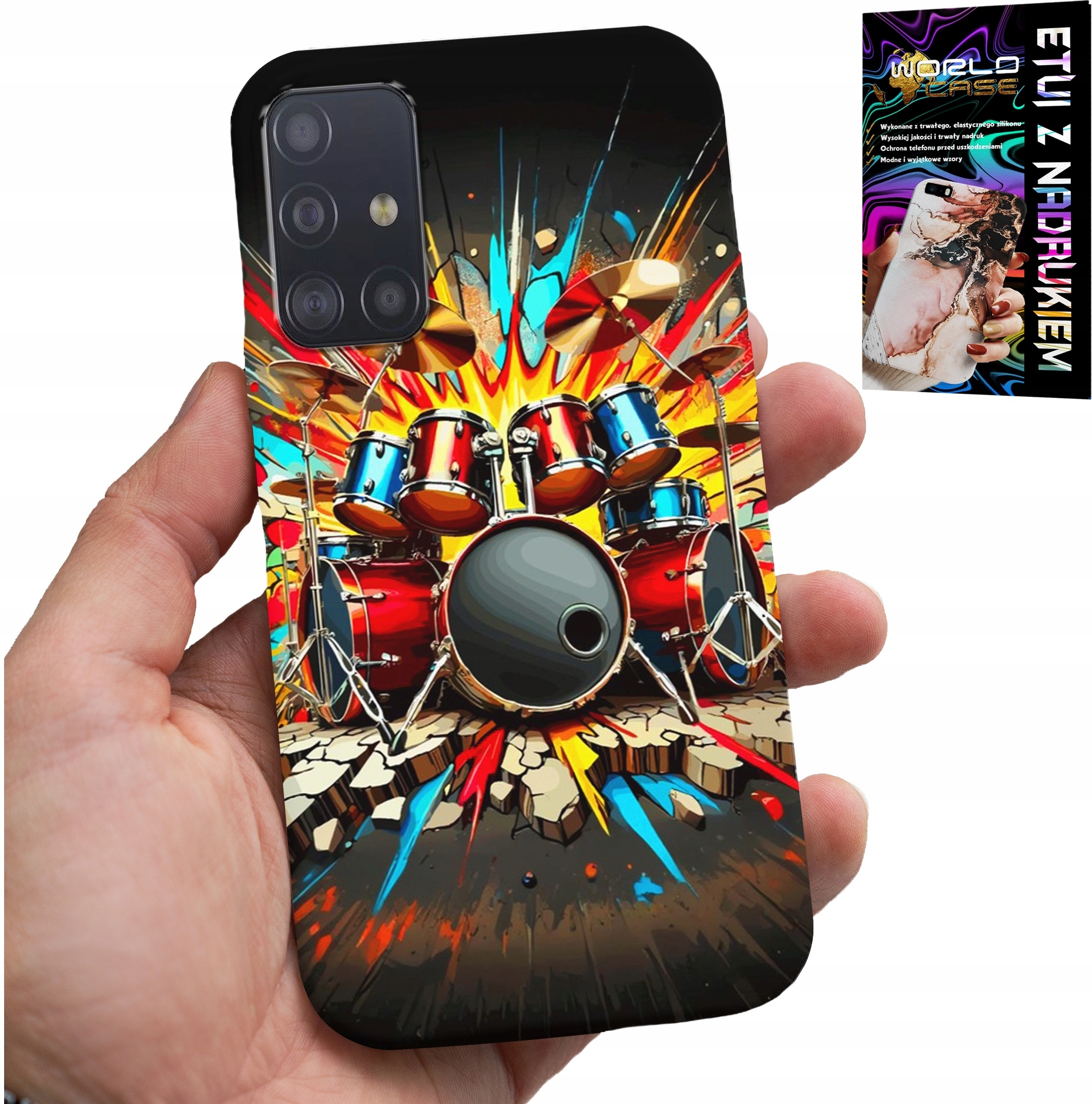 ETUI DO SAMSUNG GALAXY A71 - ROCK PERKUSJA BĘBNY ROCK & ROLL + FOLIA