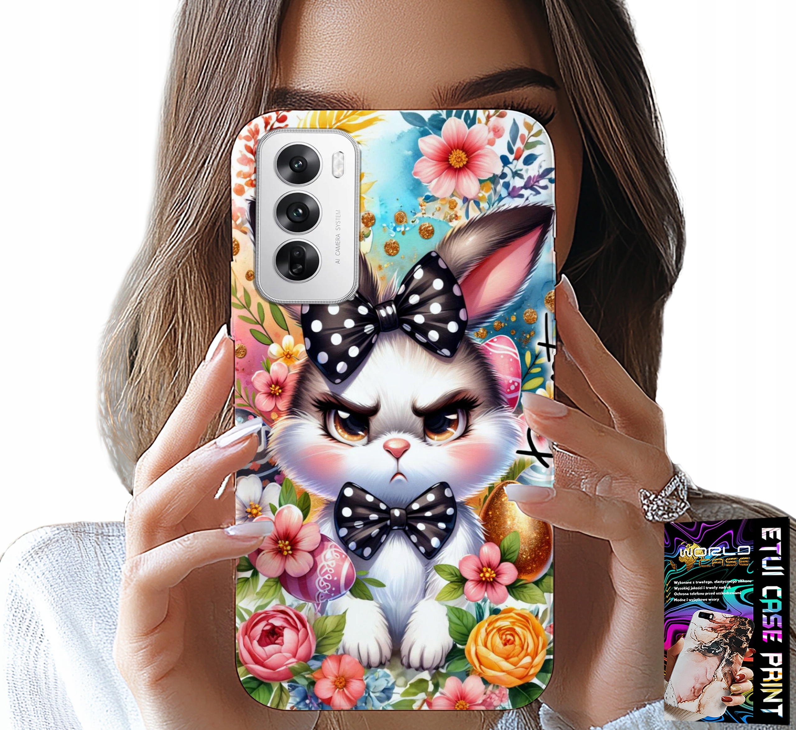 ETUI DO OPPO RENO12 PRO 5G - KRÓLIK WIELKANOCNY, ZAJĄC, JAJKA + FOLIA