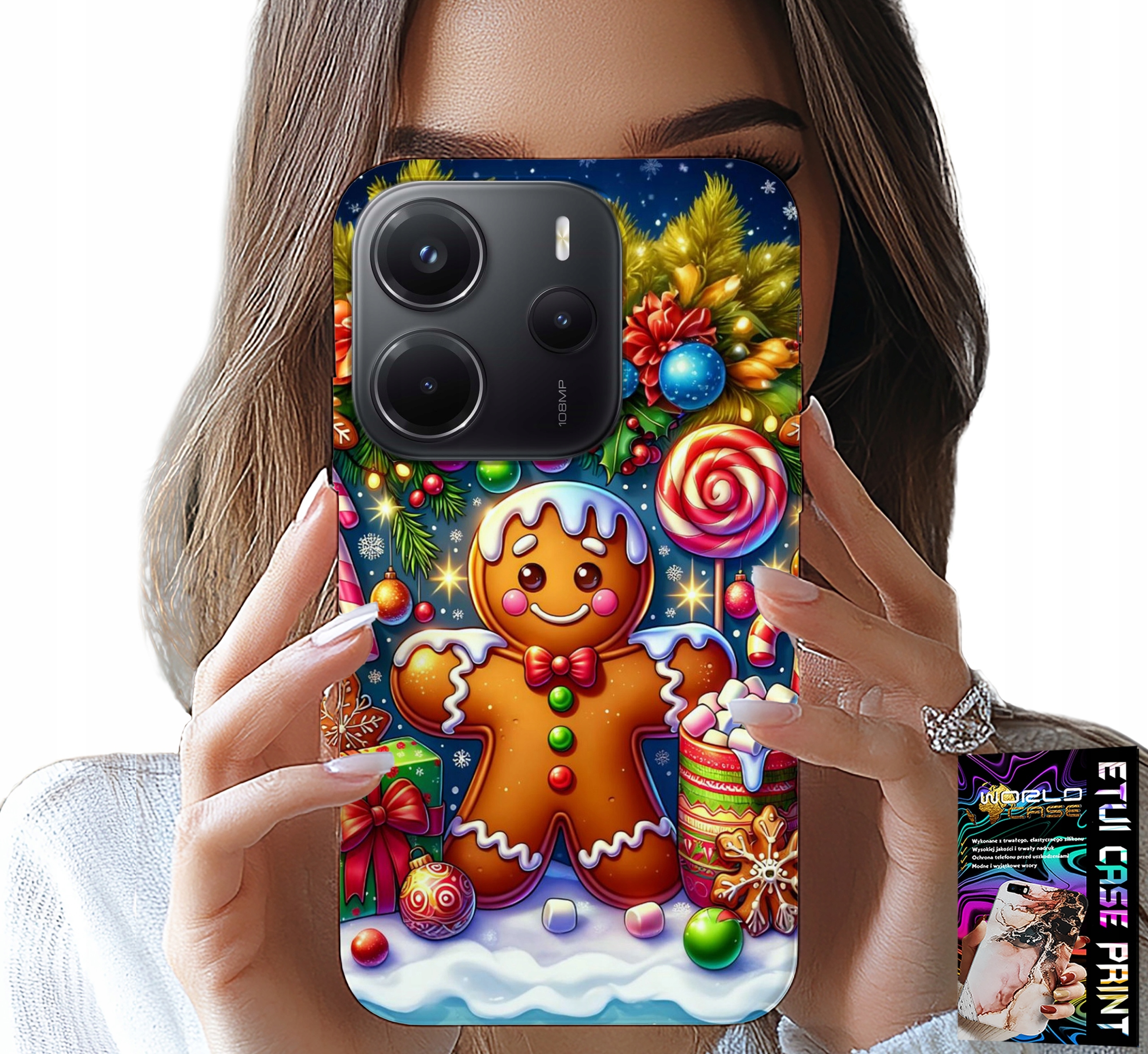 ETUI DO XIAOMI NOTE 14 4G - PIERNIK, CUKIERKOWE WZORY ŚWIĘTA + SZKŁO