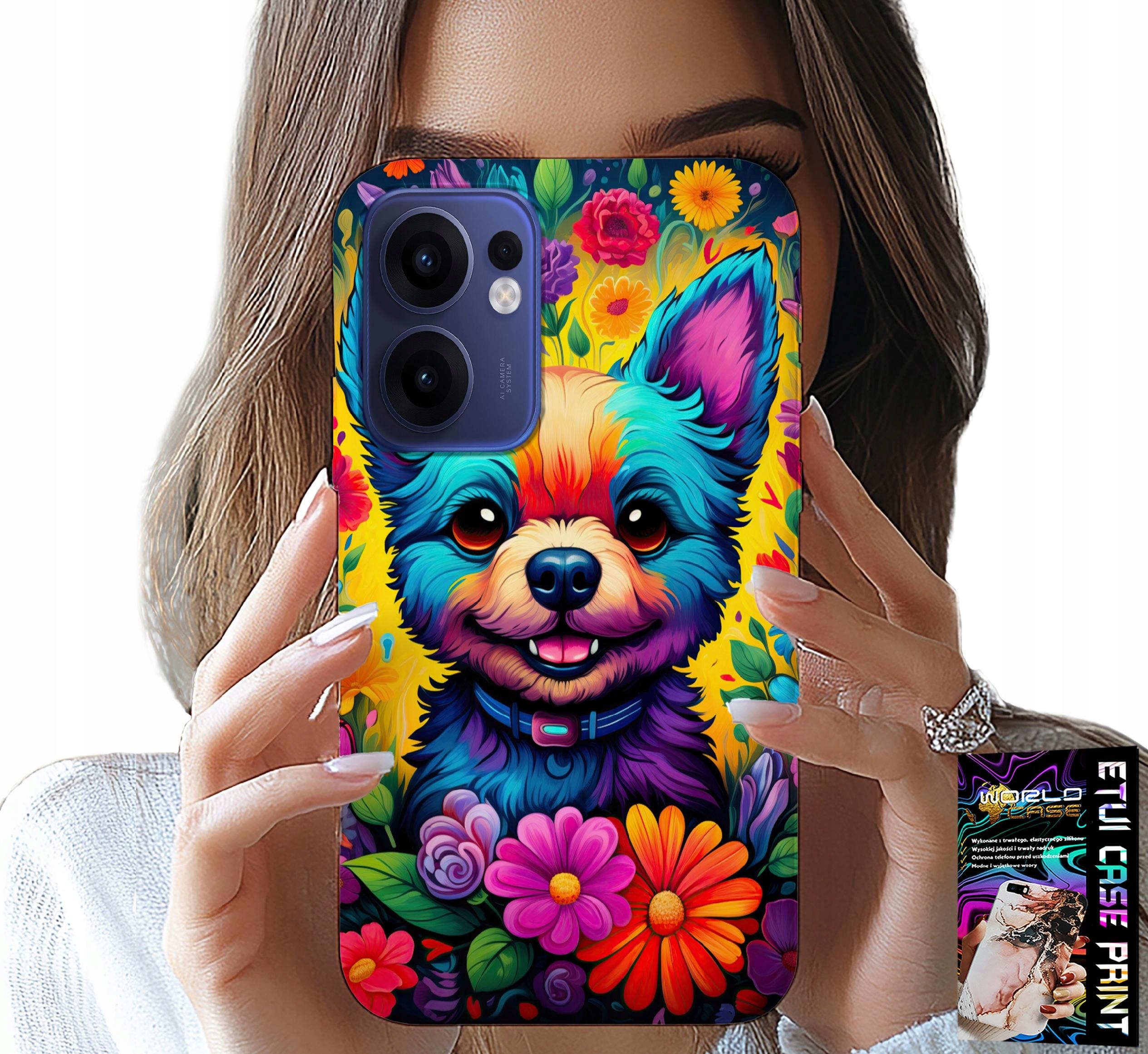 ETUI DO OPPO FIND X5 LITE - KWIACISTE WZORY PIESEK PIES JORK PLECKI