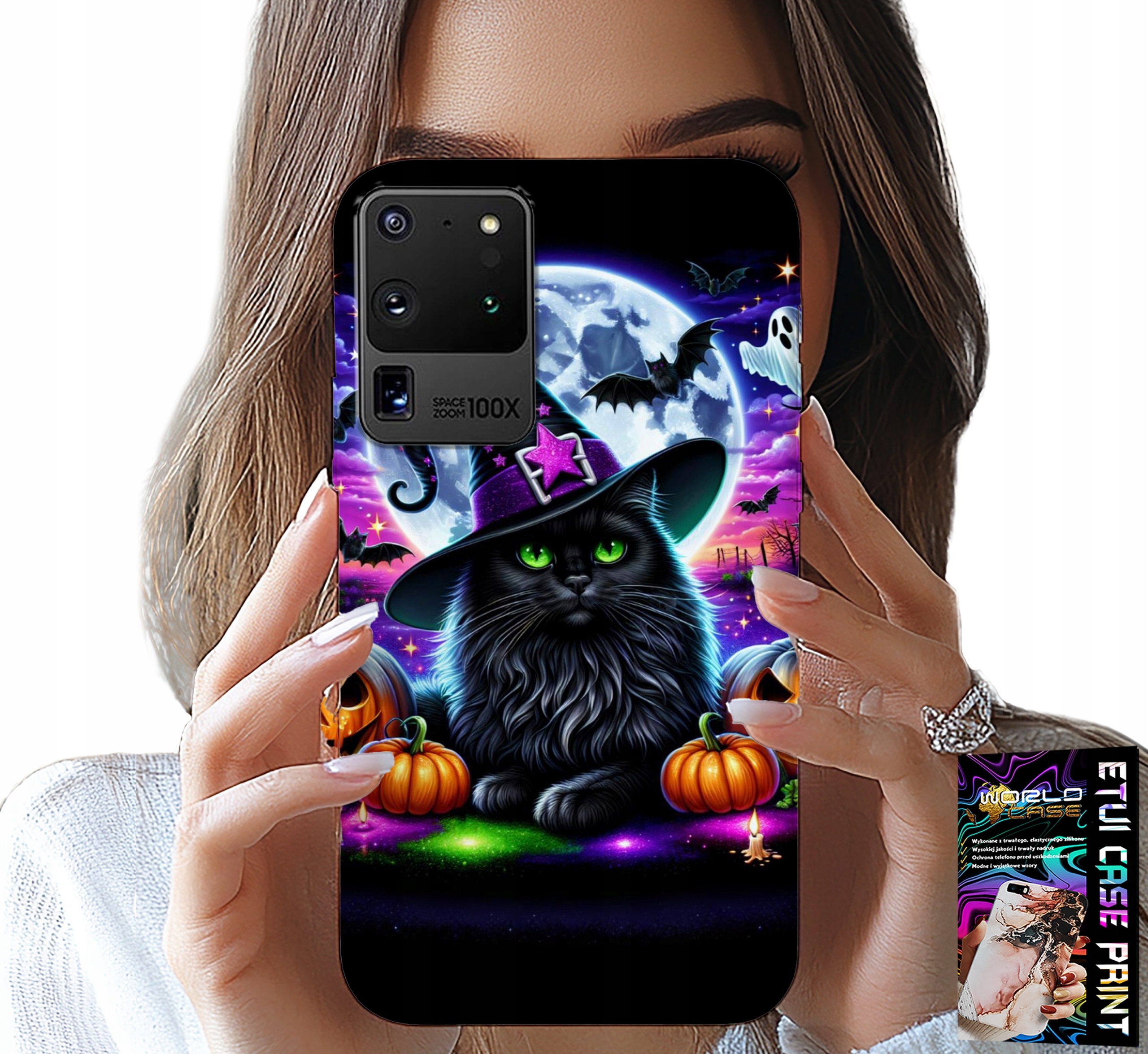 ETUI DO SAMSUNG GALAXY S20 Ultra - CZARNY KOTEK HALLOWEEN SALEM DYNIA WZORY