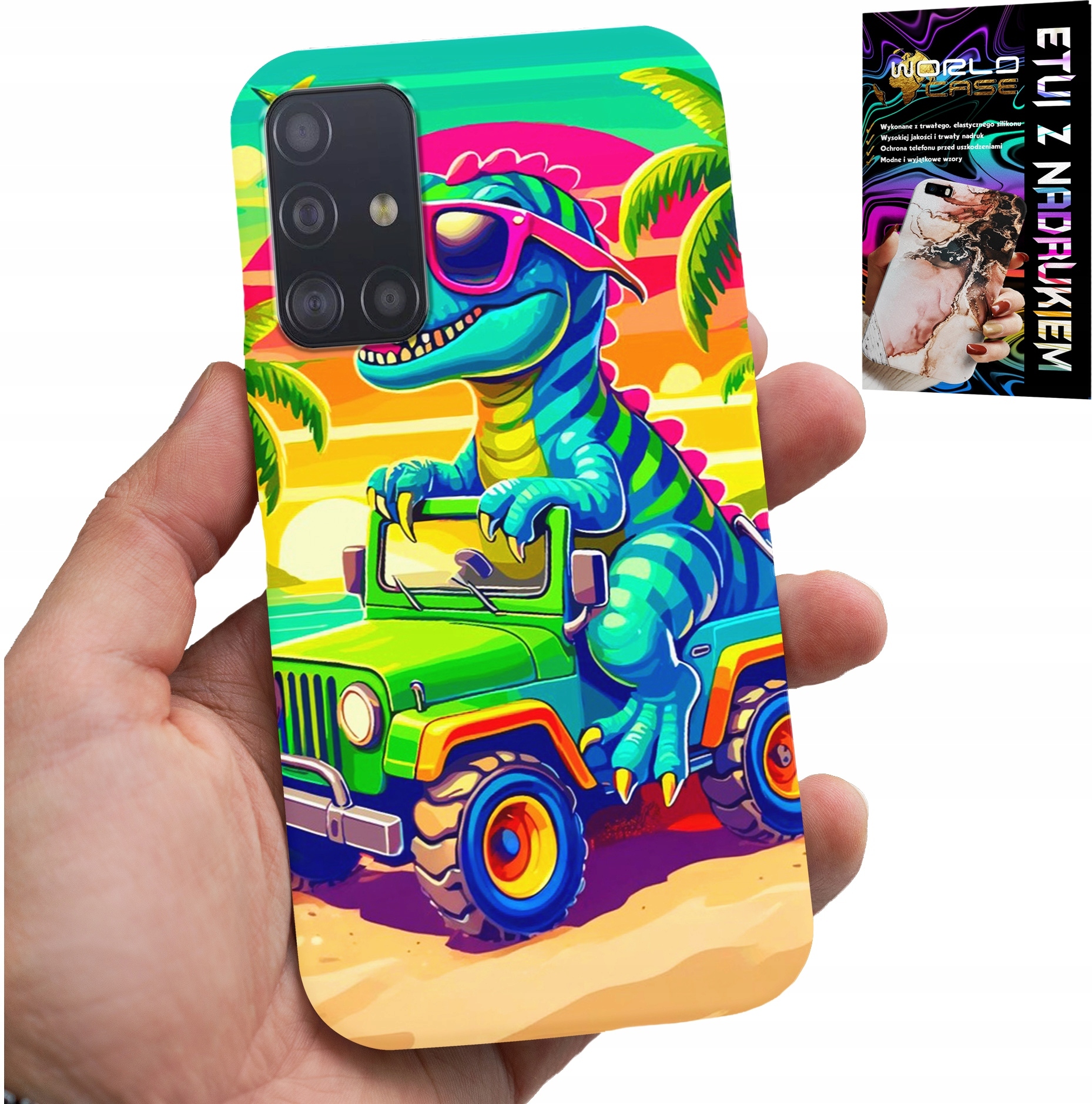 ETUI DO SAMSUNG GALAXY M31S - DINOZAUR W CIĘŻARÓWCE WZORY DLA DZIECI