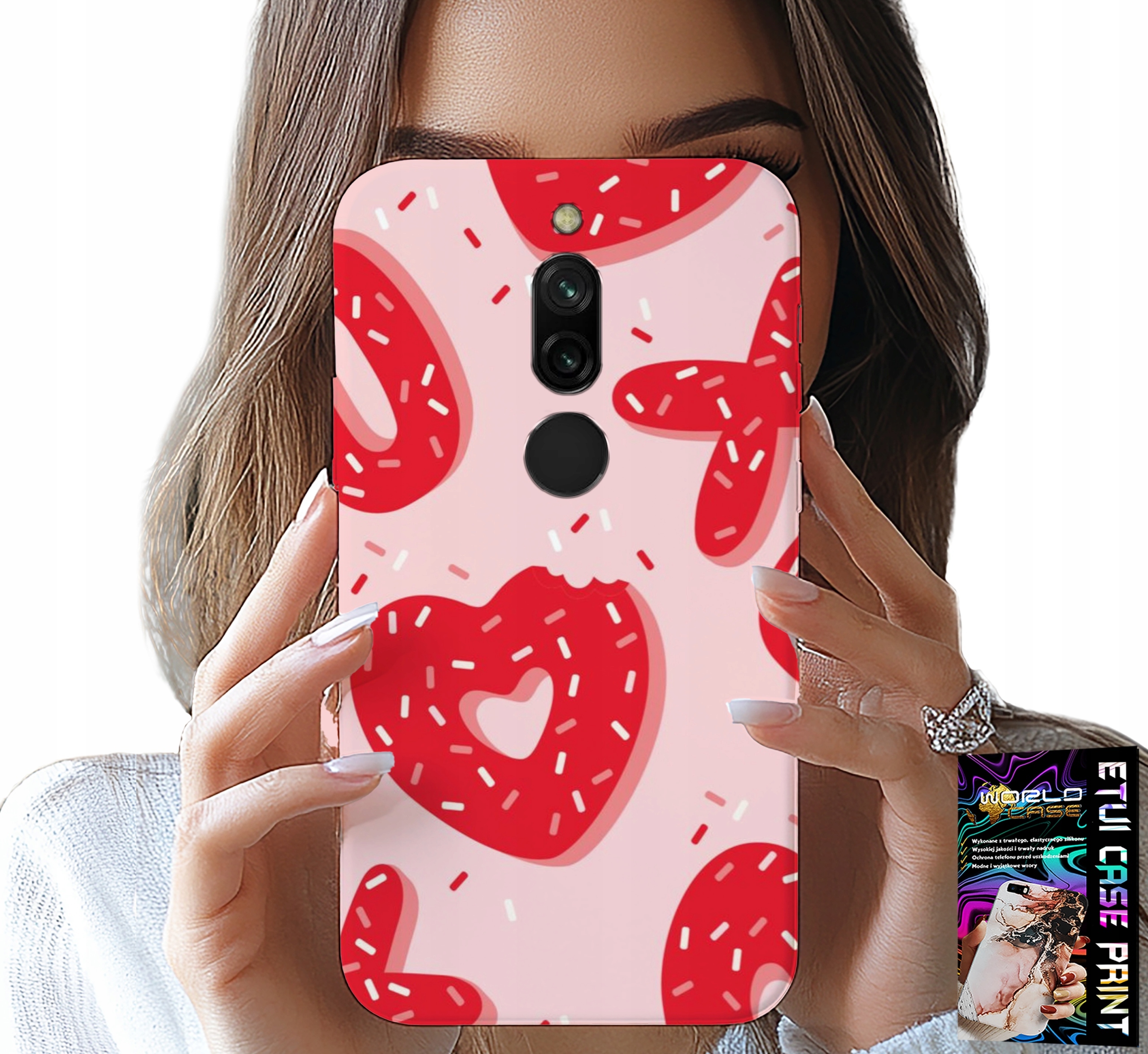ETUI DO XIAOMI REDMI 8 - KOBIECE, MODNE WZORY XOXO SERCE + SZKŁO