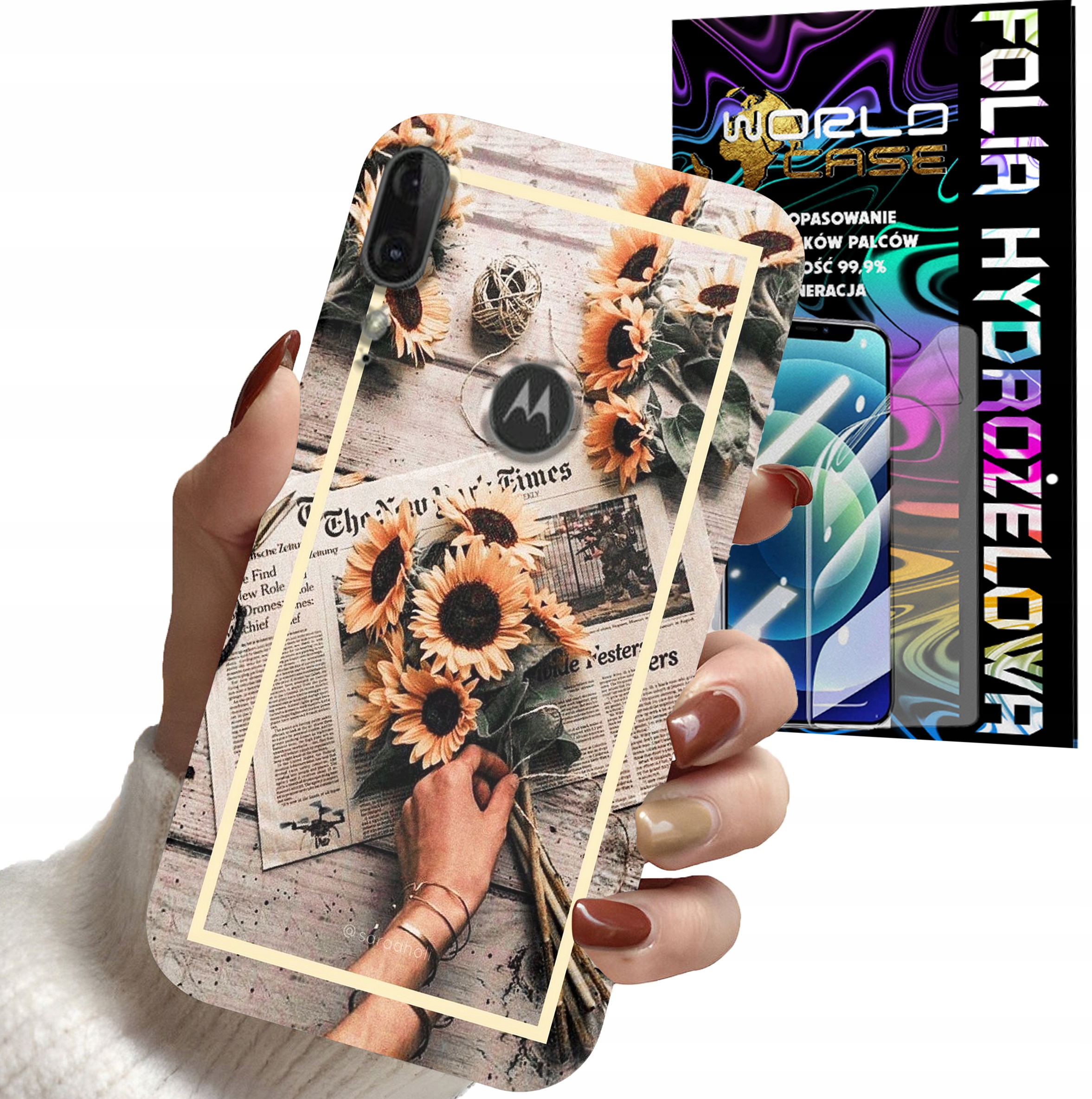 ETUI DO MOTOROLA E6 PLUS - SŁONECZNIK KWIATY DLA KOBIET PLECKI + FOLIA