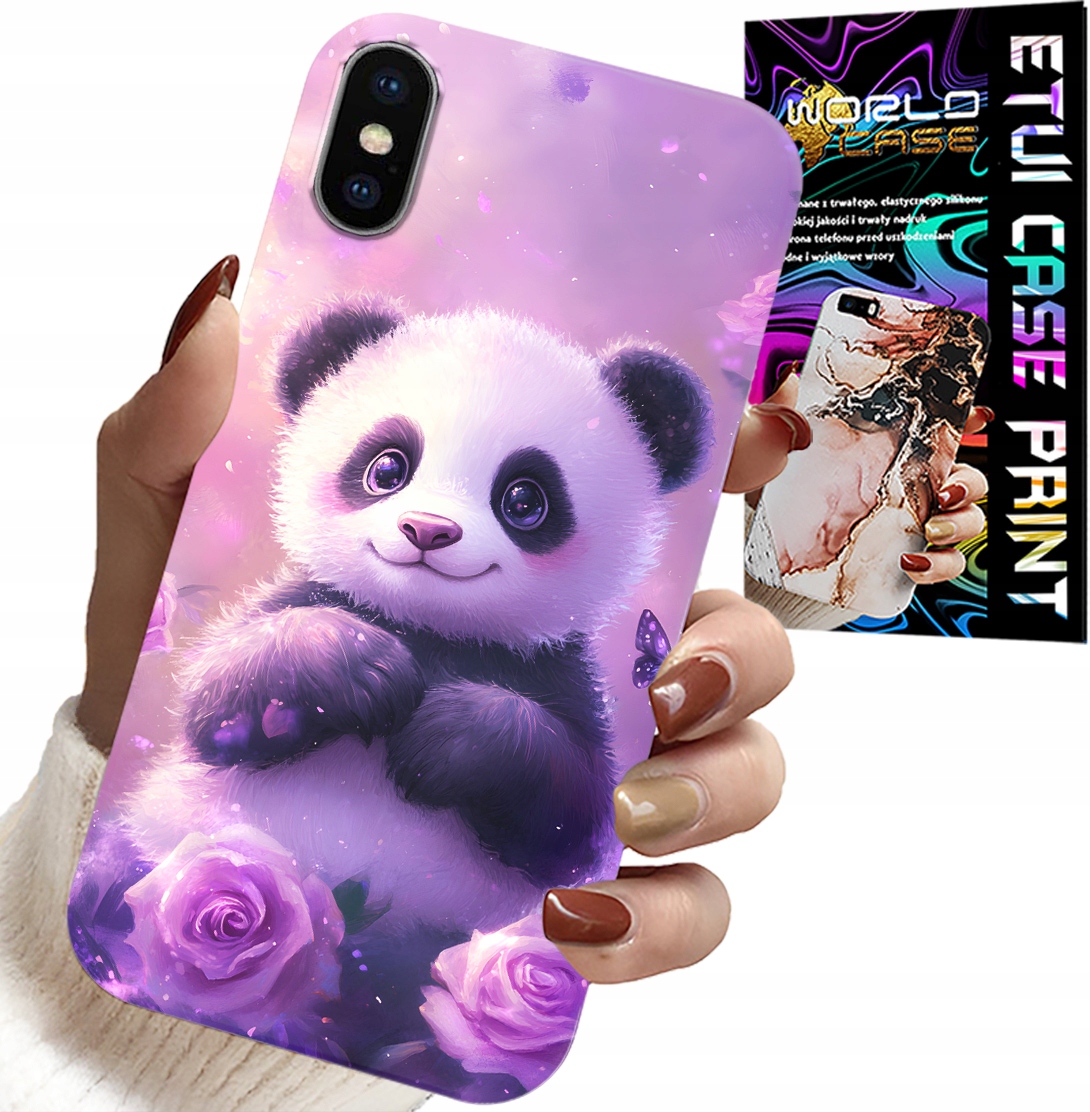 ETUI DO IPHONE X / XS - SŁODKA PANDA WZORY DLA DZIECI + SZKŁO