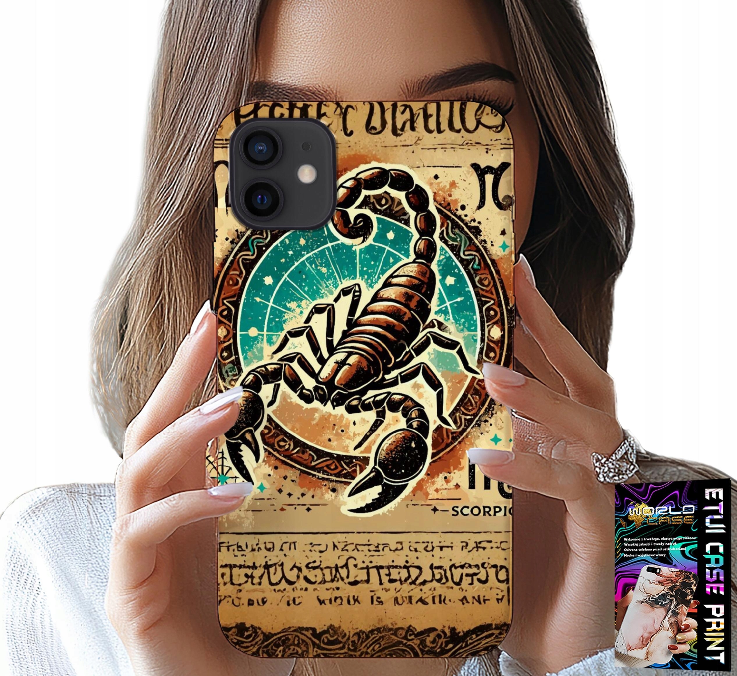 ETUI DO IPHONE 12 MINI - SKORPION ZNAK ZODIAKU ASTRONOMIA + FOLIA