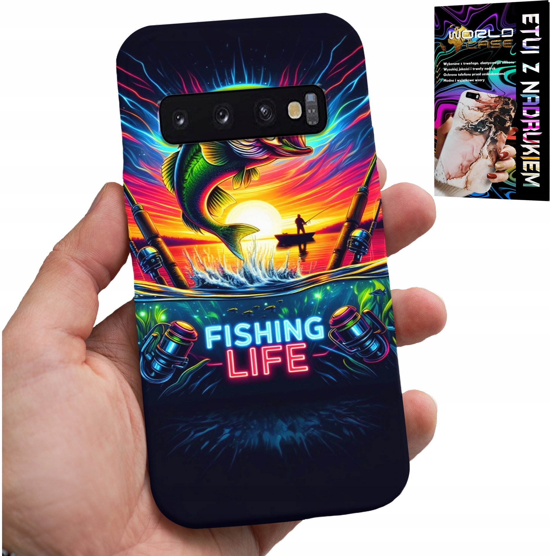 ETUI DO SAMSUNG GALAXY S10 PLUS - WZORY WĘDKARSKIE RYBY POŁÓW WĘDKA PLECKI