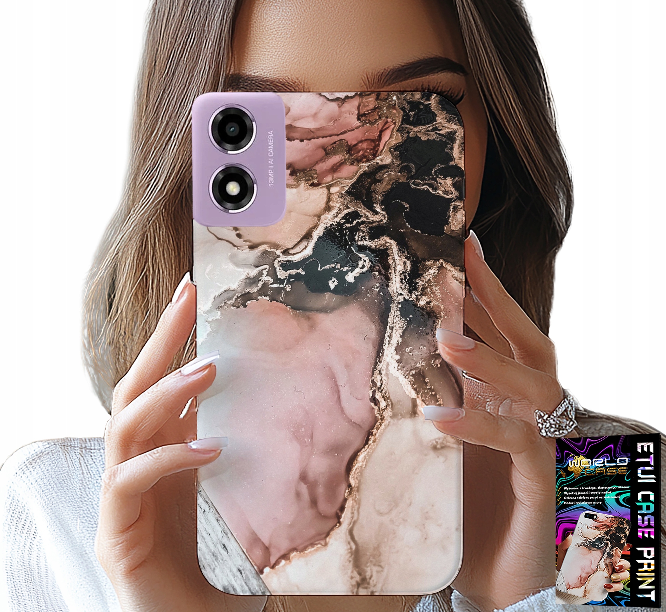 ETUI DO MOTOROLA MOTO E14 - ELEGANCKI MARMUREK MODNE WZORY + SZKŁO