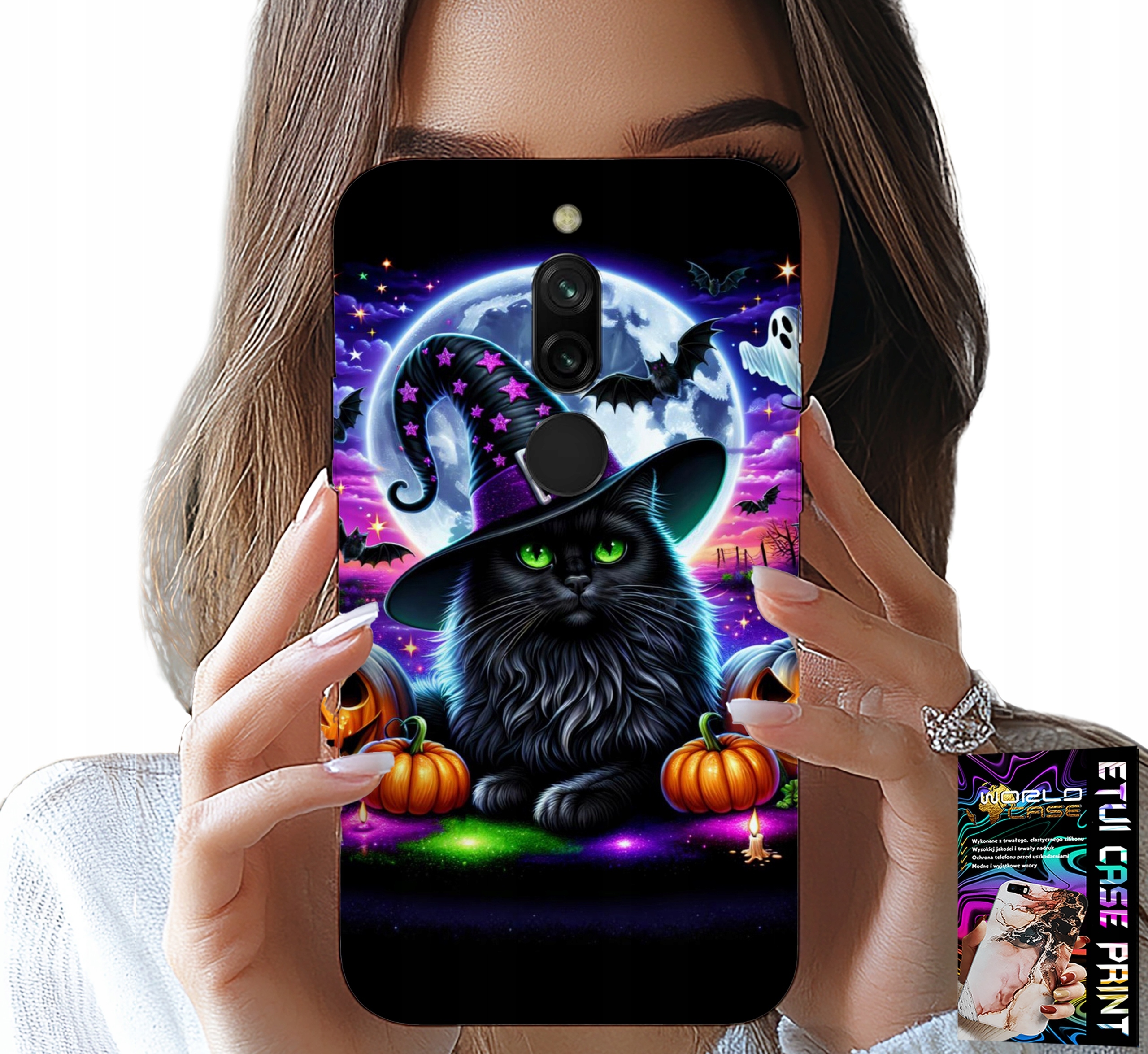 ETUI DO XIAOMI REDMI 8 - CZARNY KOTEK HALLOWEEN SALEM DYNIA WZORY