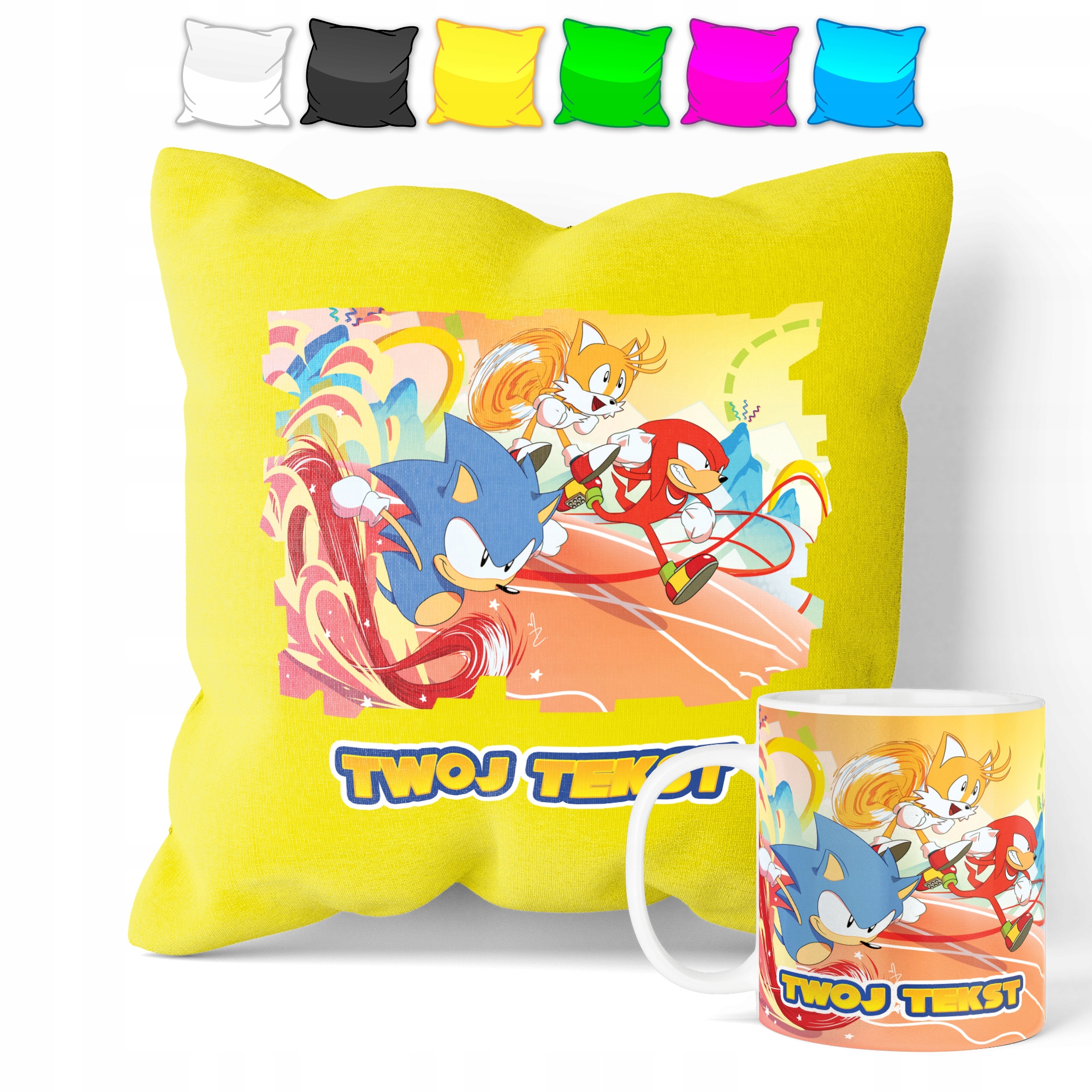 ZESTAW: KUBEK + POSZEWKA - SONIC HEDGEHOG - PREZENT WIELE WZORÓW + IMIĘ