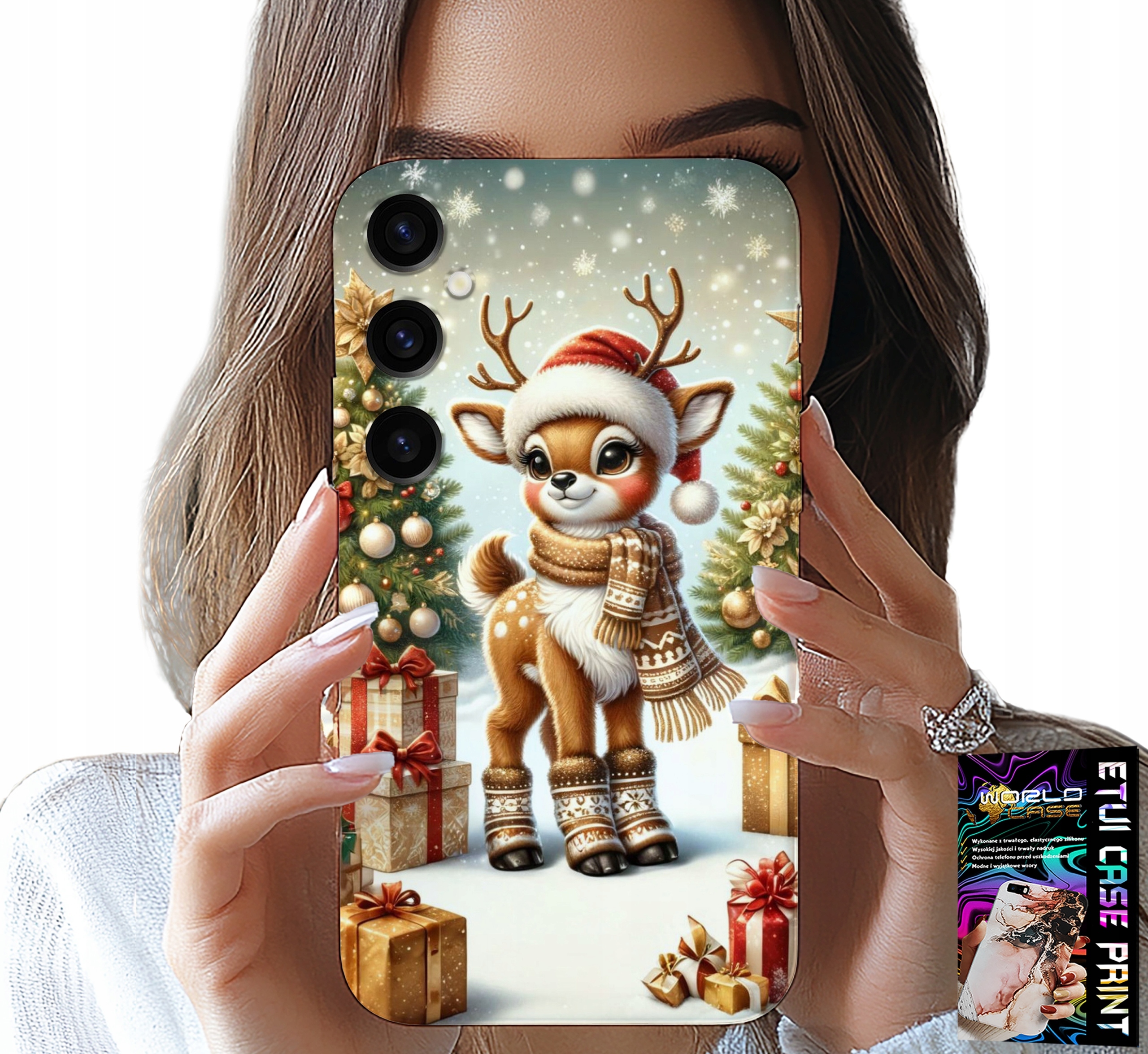 ETUI DO SAMSUNG GALAXY A34 5G - RENIFER, WZORY BOŻONARODZENIOWE + SZKŁO