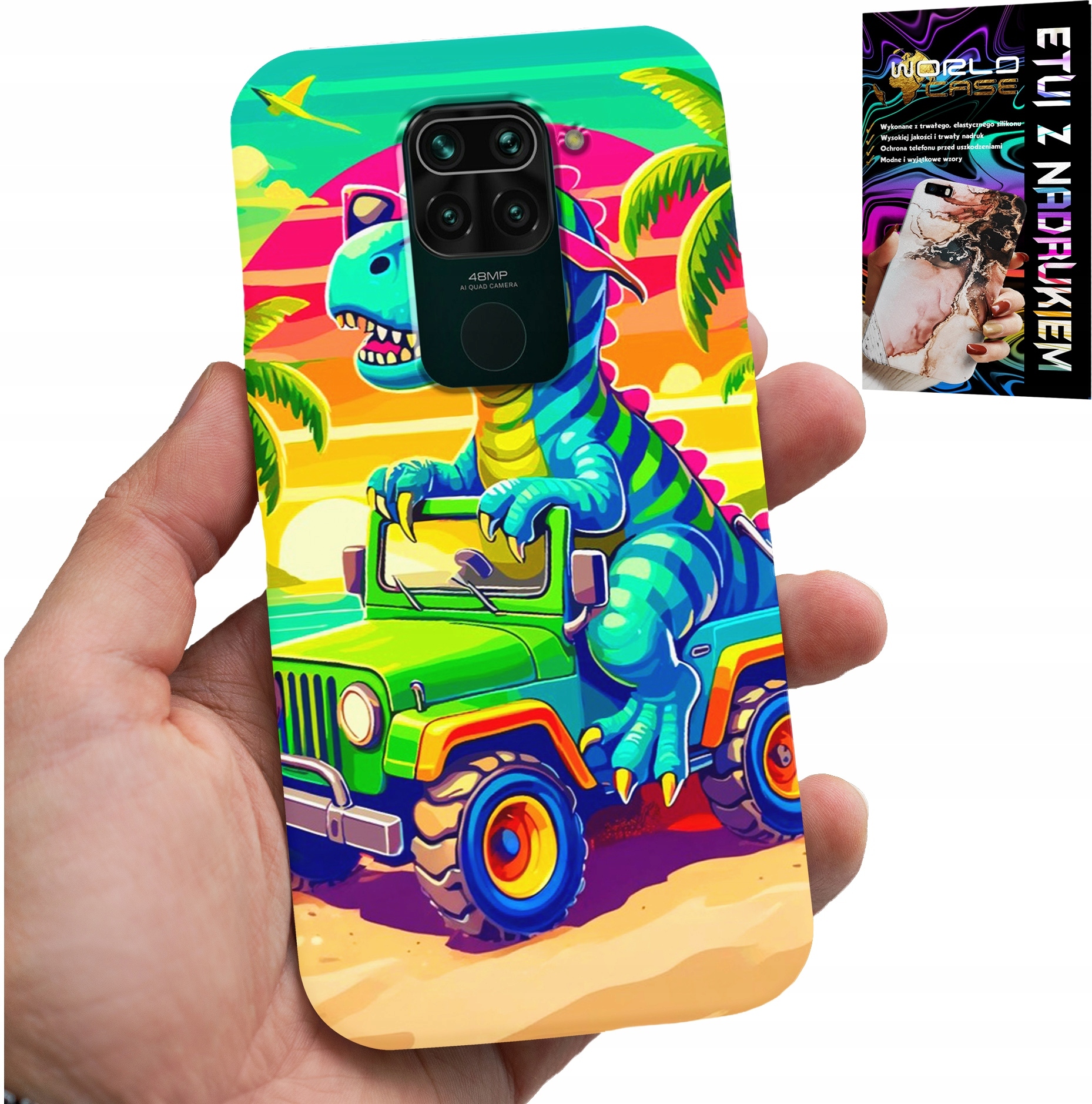 ETUI DO XIAOMI NOTE 9 - DINOZAUR W CIĘŻARÓWCE WZORY DLA DZIECI