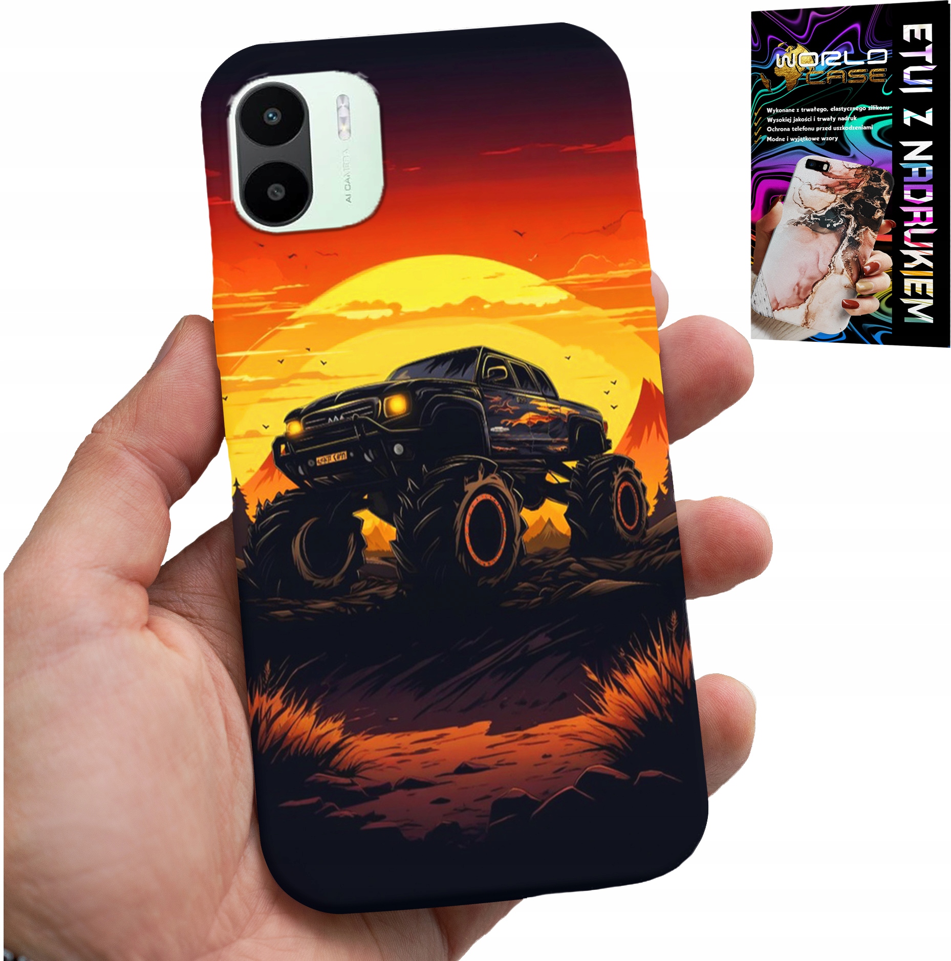 ETUI DO XIAOMI REDMI A1 - MONSTERTRUCK, CIĘŻARÓWKA, WZORY + SZKŁO