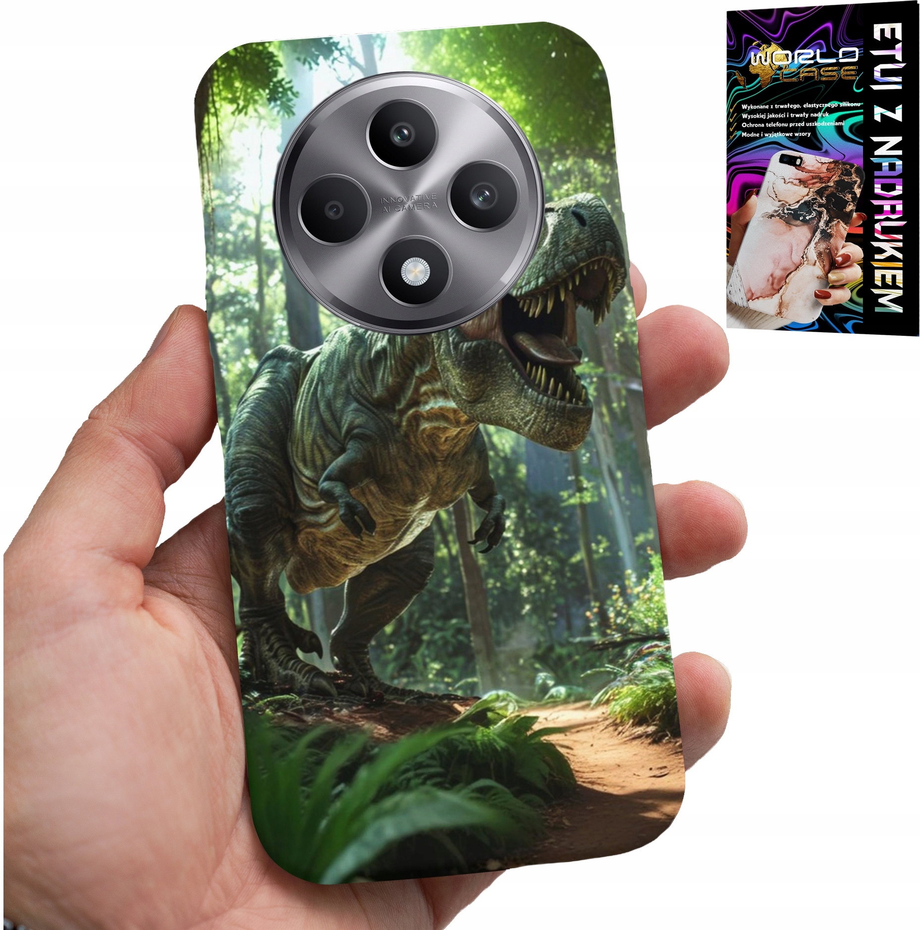 ETUI DO OPPO RENO12 F / 12FS 5G - DINO DINOZAUR TYRANOZAUR CASE + SZKŁO