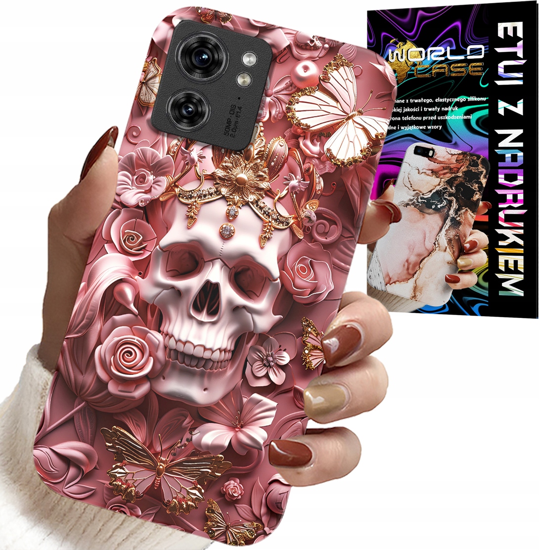 ETUI DO MOTOROLA EDGE 40 - KOBIECE, MODNE WZORY, CZASZKA W RÓŻE