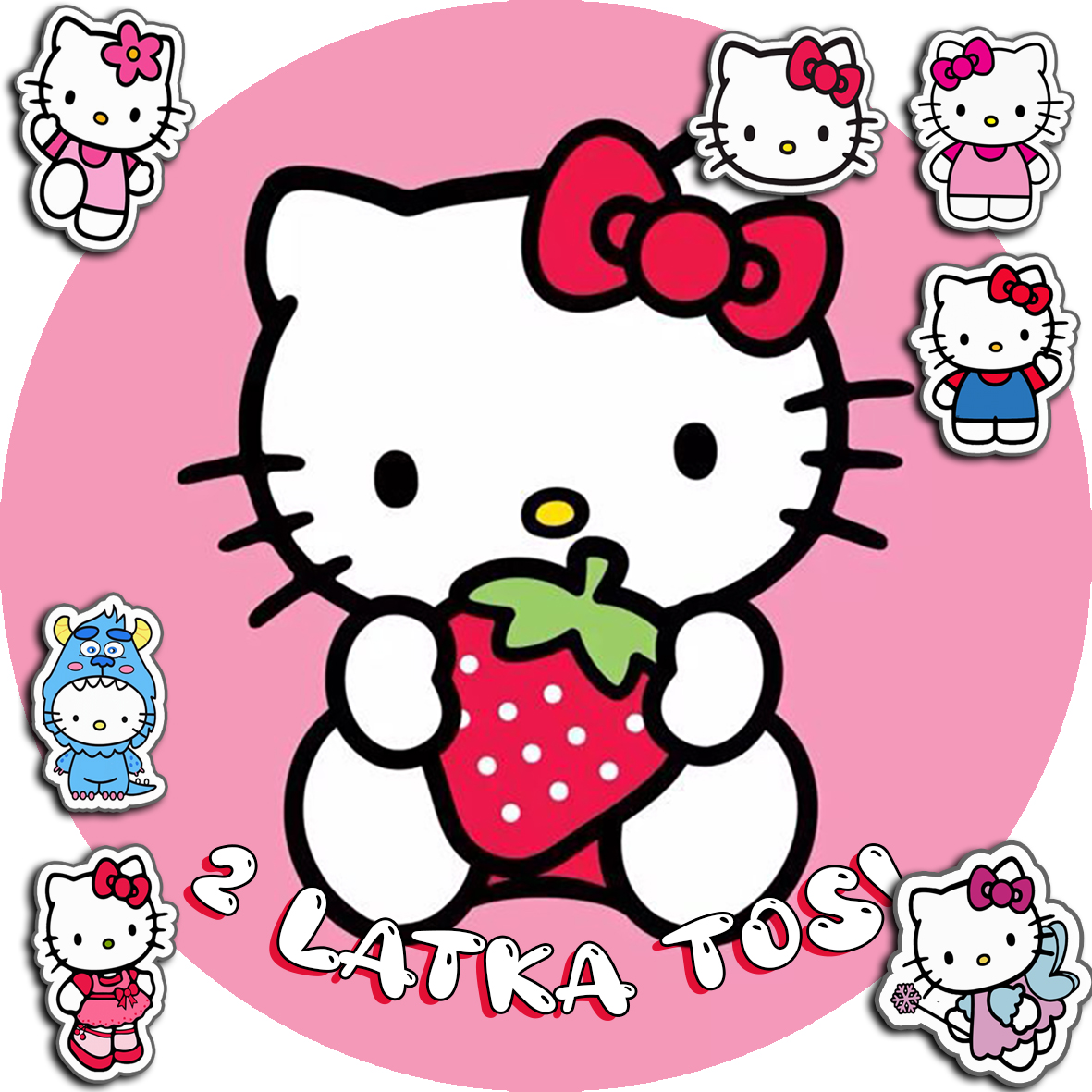 OPŁATEK NA TORT 20CM - KOTEK HEL.LO KITT.Y + IMIĘ + GRATIS! 15CM 18CM